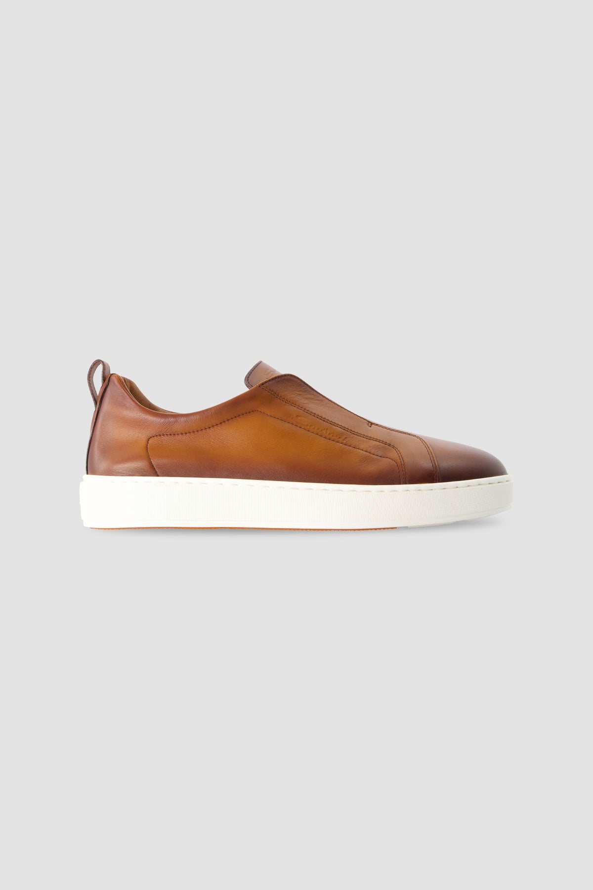 Santoni Cognac Leather Slip-On Sneakers