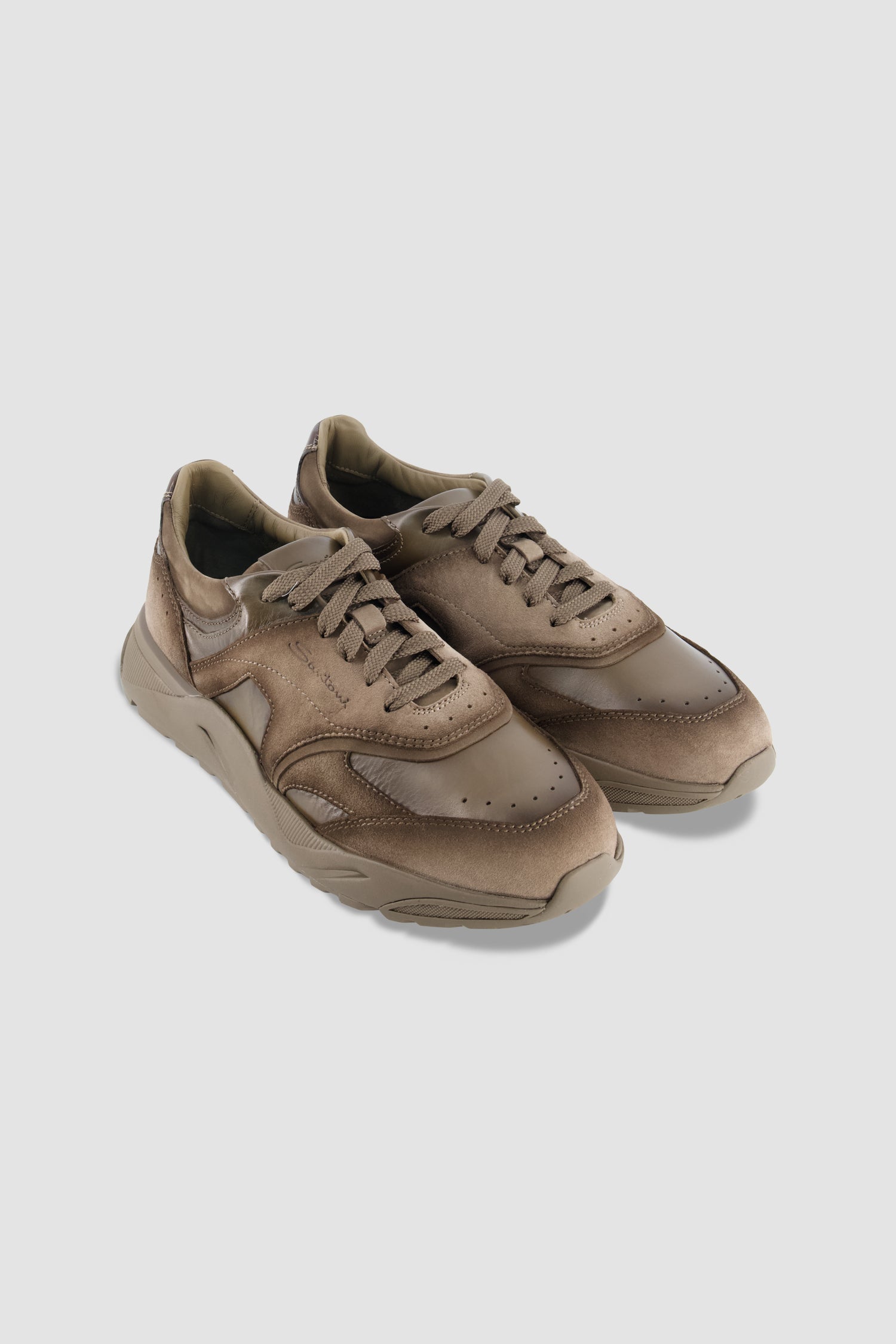 Santoni Brown Suede/Leather Sneaker