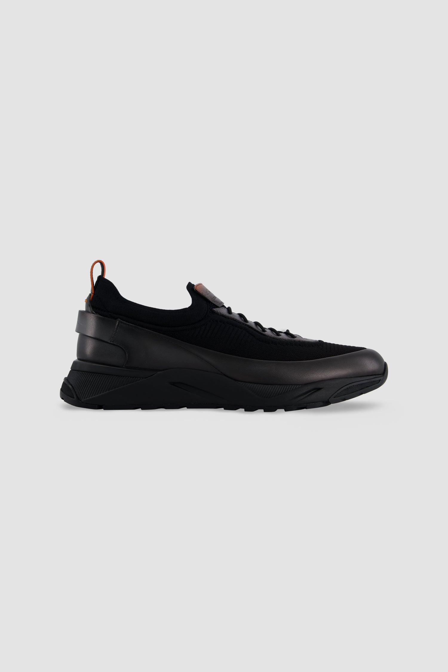 Santoni Black Leather/Knit Slip-on Sneakers