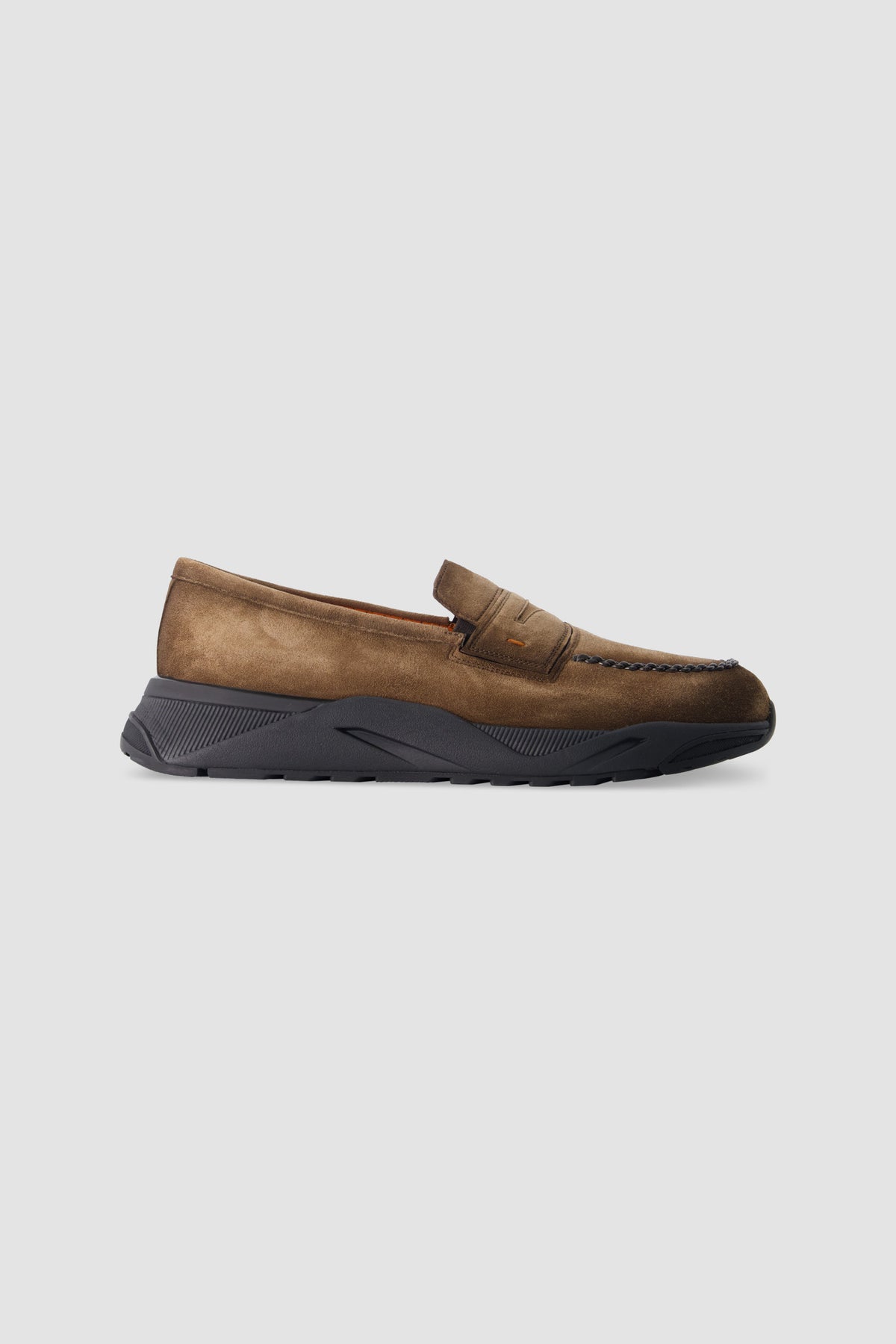 Santoni Light Brown Suede Penny Loafers