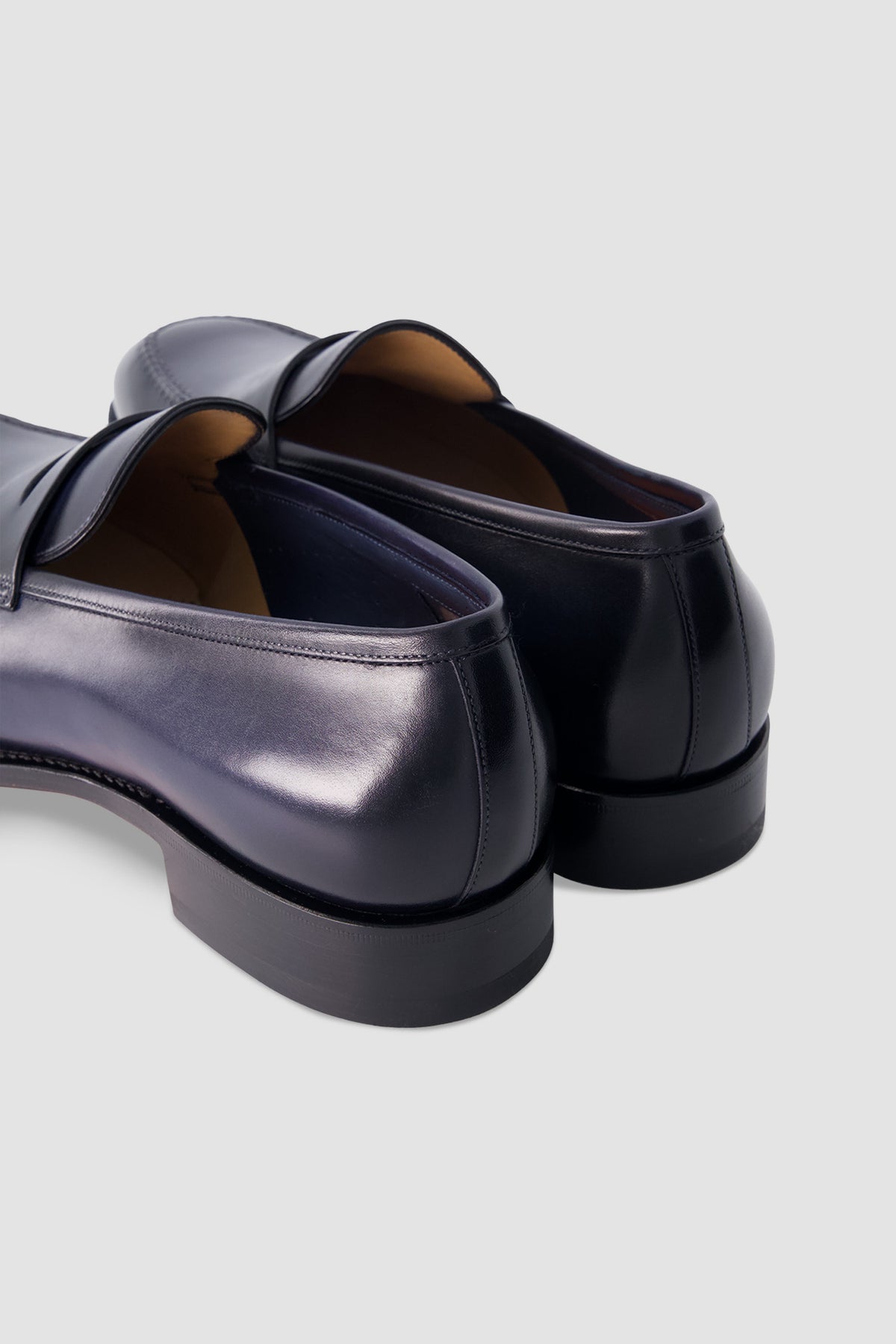 Santoni Navy Leather Penny Loafers