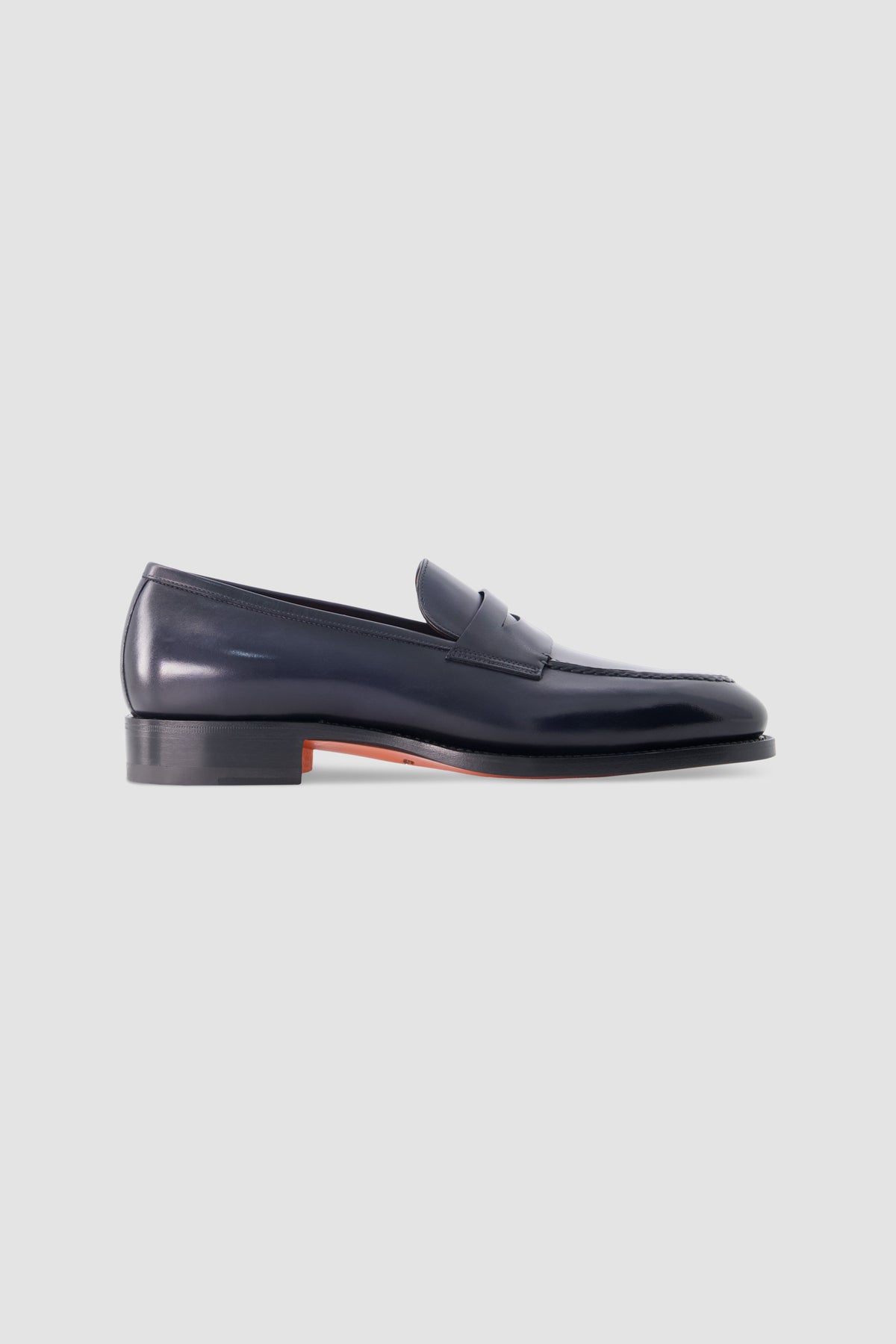 Santoni Navy Leather Penny Loafers