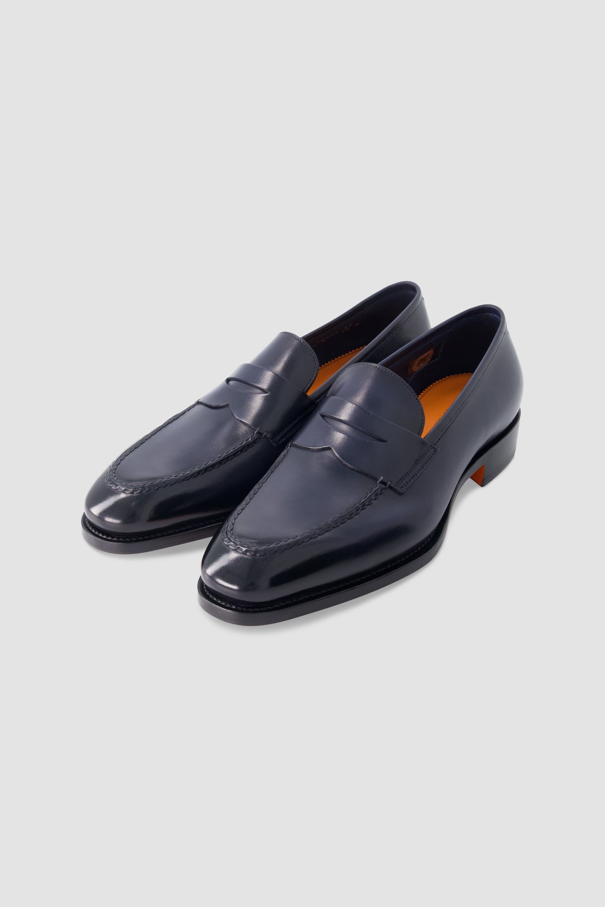 Santoni Navy Leather Penny Loafers