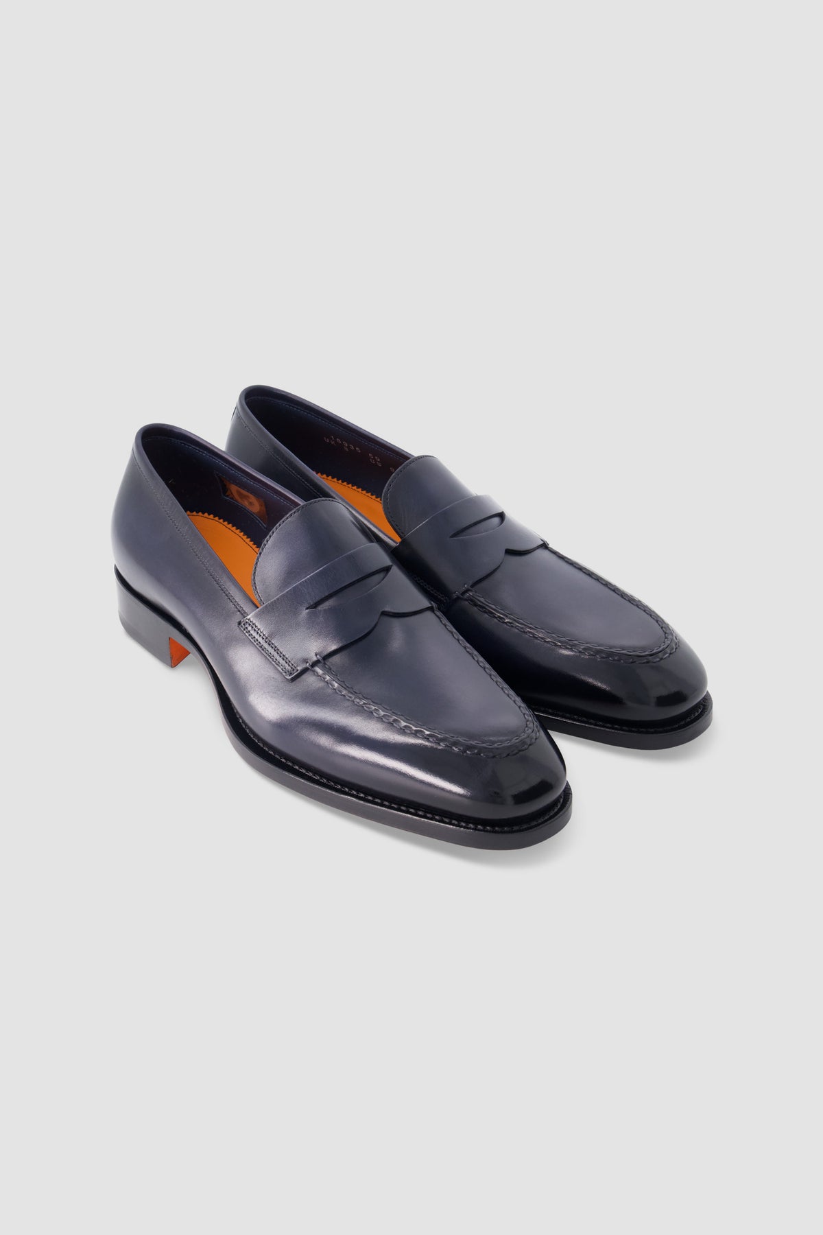 Santoni Navy Leather Penny Loafers