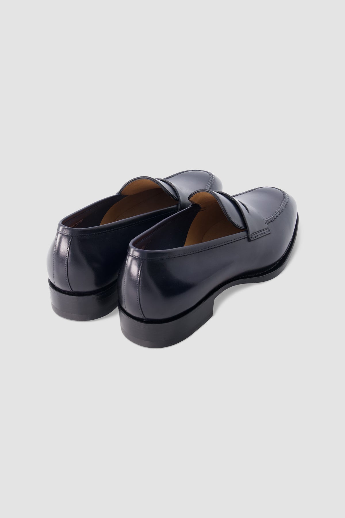 Santoni Navy Leather Penny Loafers