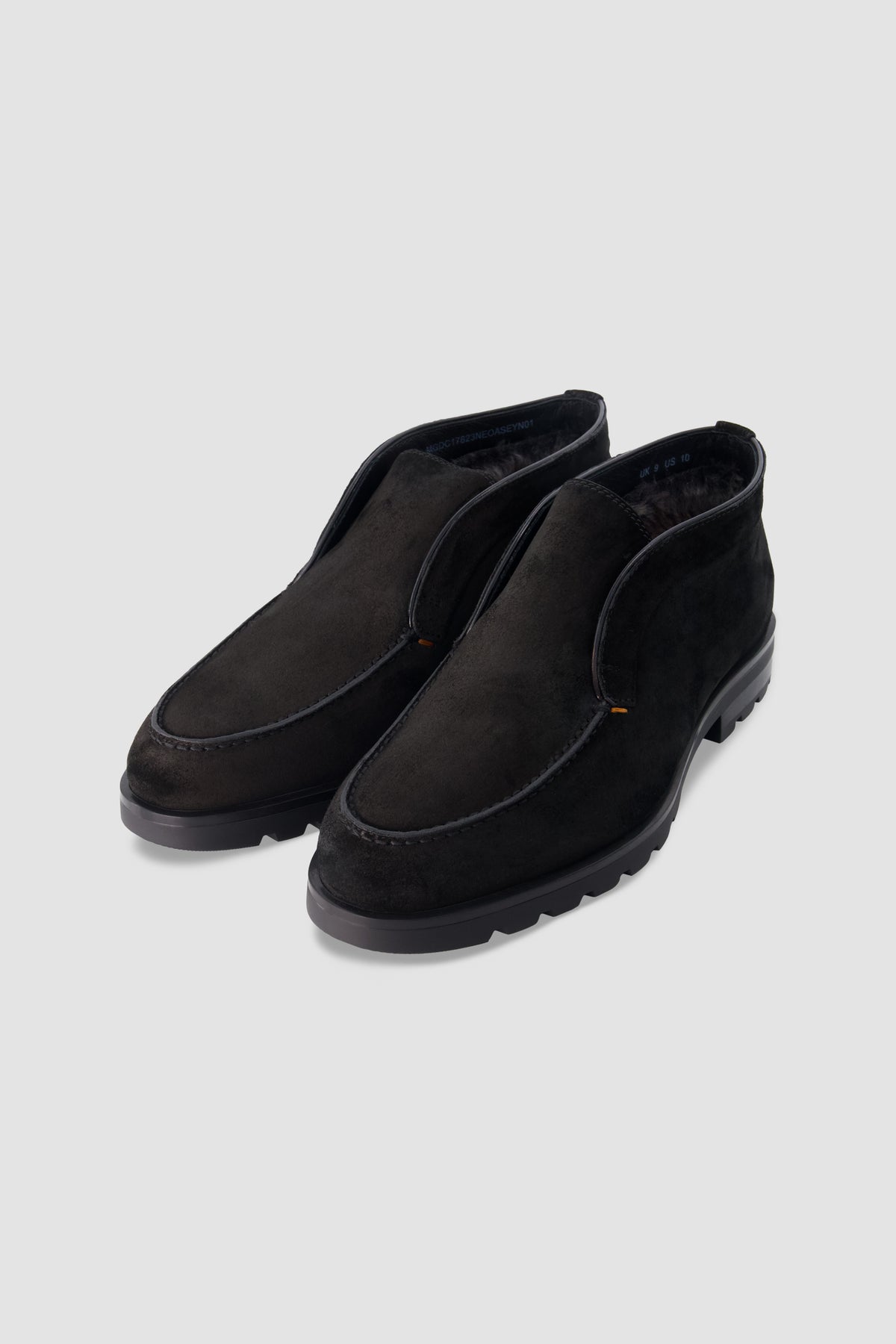 Santoni Black Suede Shearling Lined Ankle Boots