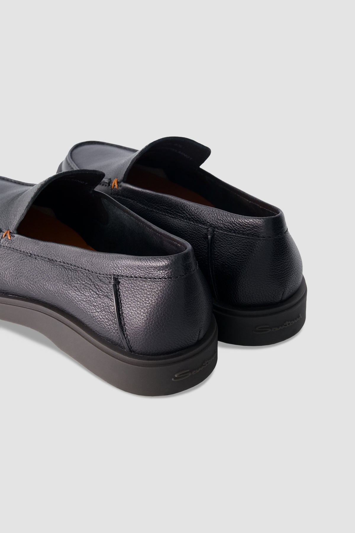 Santoni Black Leather Loafers