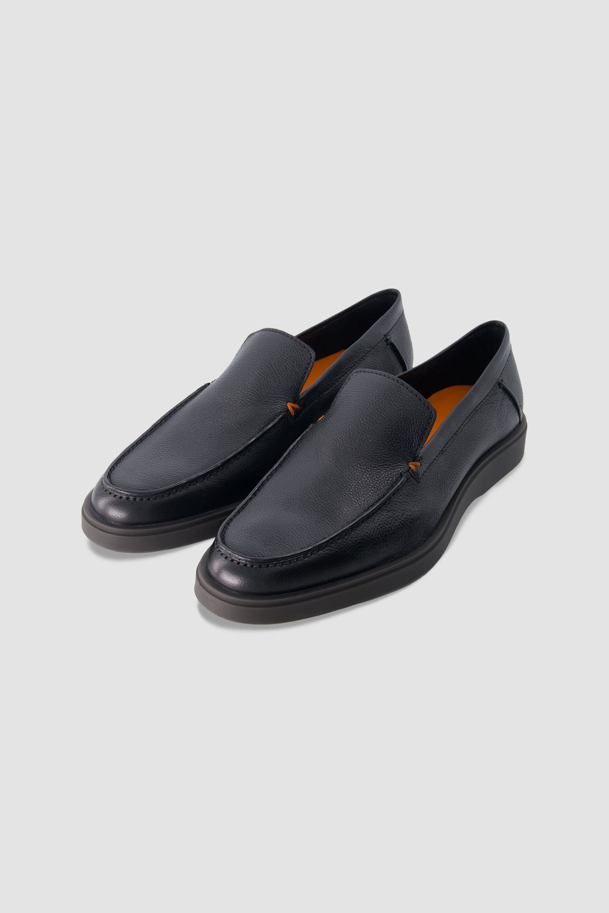 Santoni Black Leather Loafers
