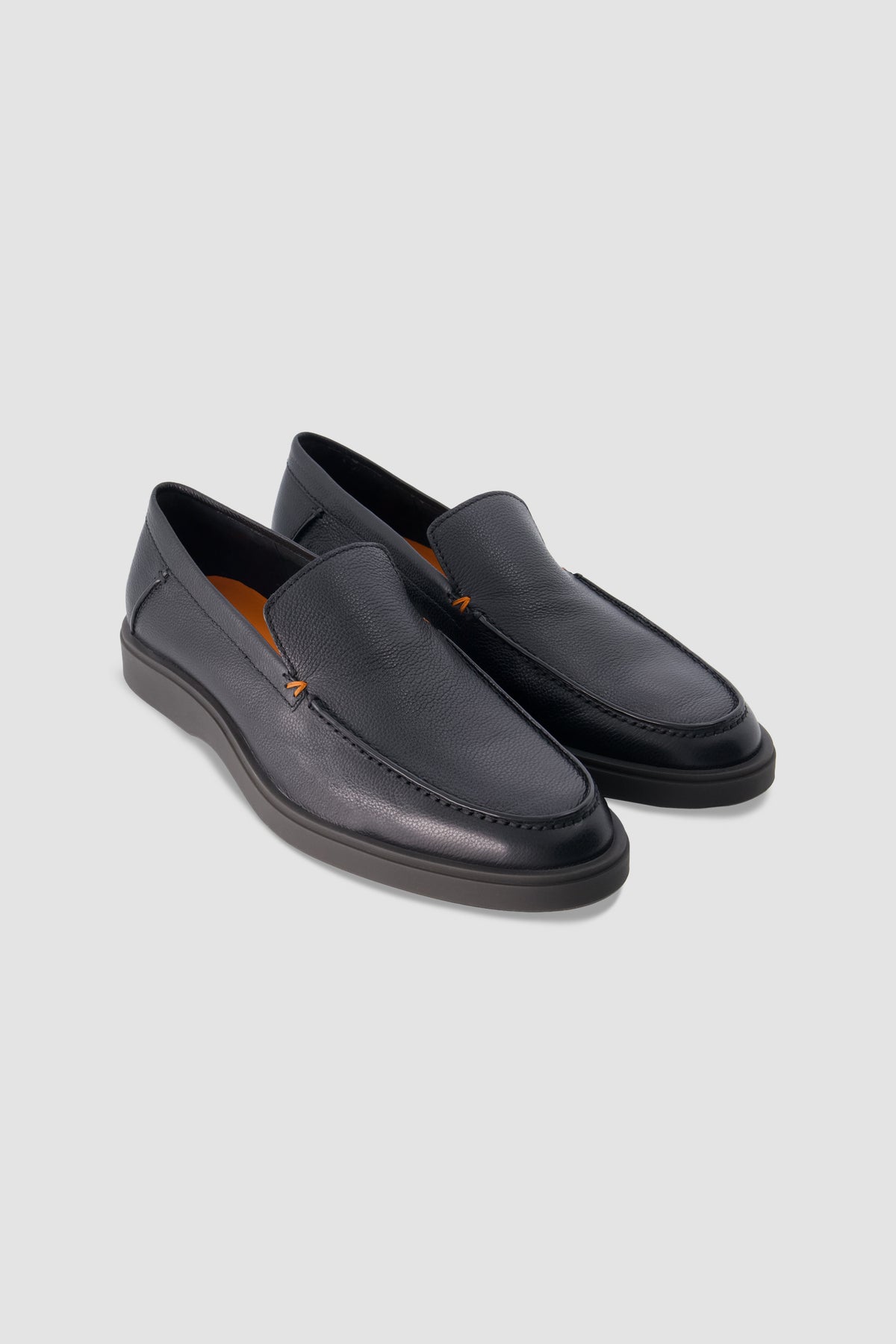 Santoni Black Leather Loafers