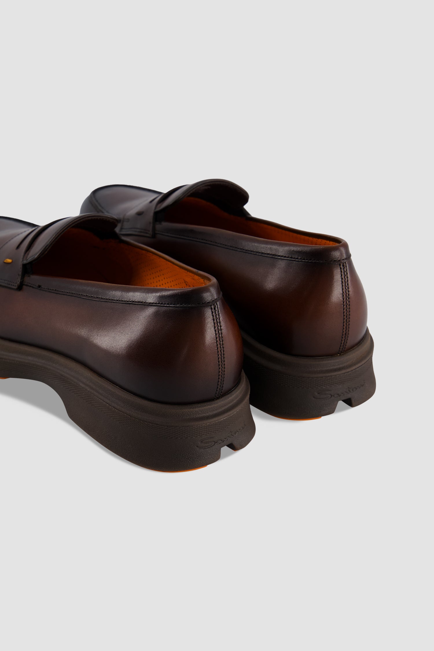 Santoni Brown Leather Penny Loafer