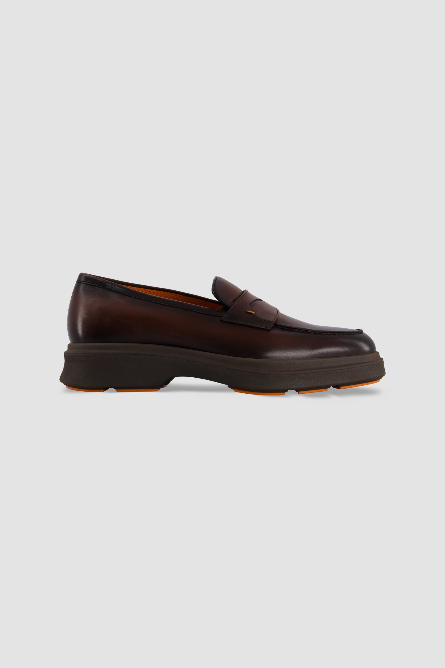 Santoni Brown Leather Penny Loafer