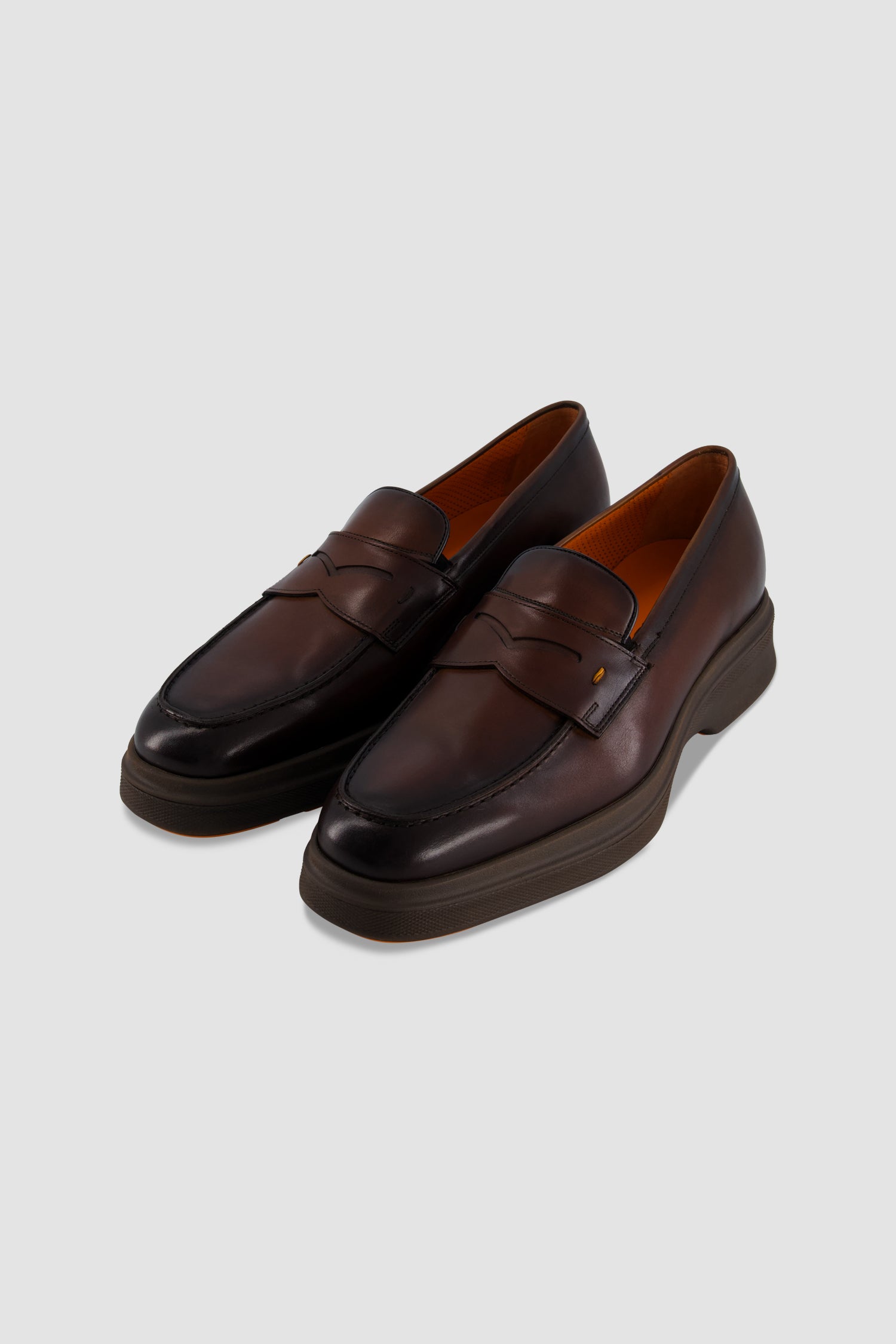 Santoni Brown Leather Penny Loafer