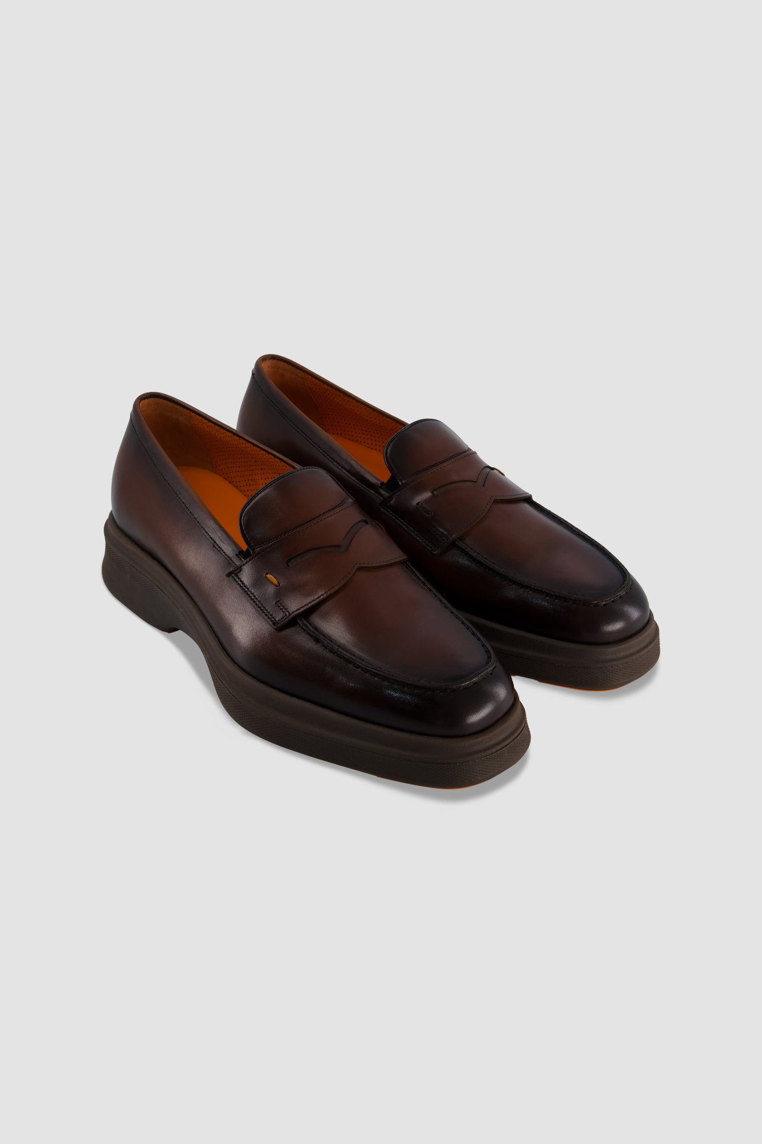 Santoni Brown Leather Penny Loafer