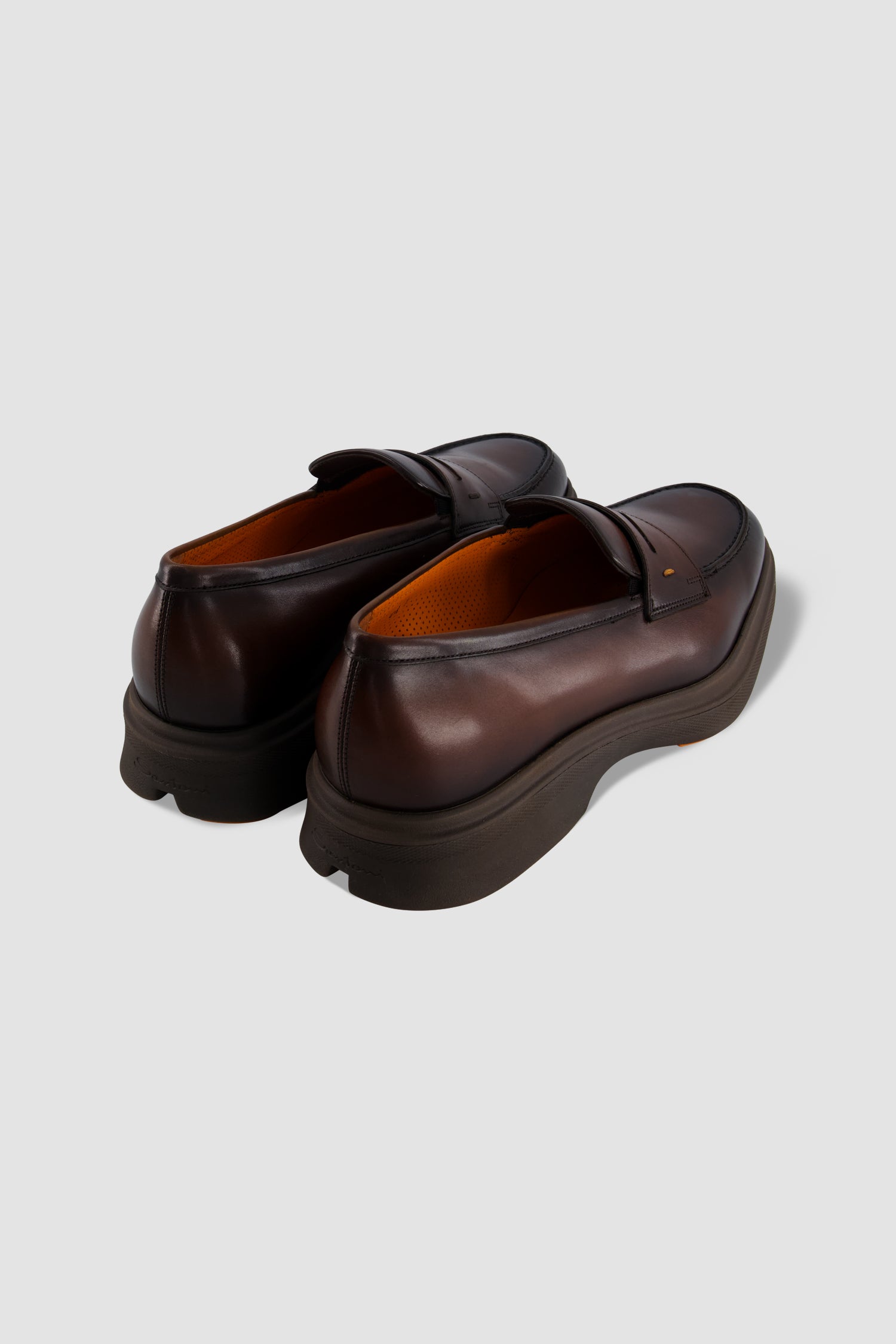 Santoni Brown Leather Penny Loafer