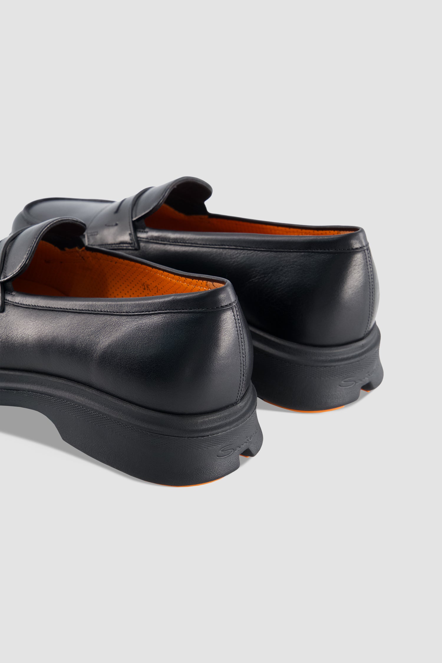 Santoni Black Leather Penny Loafer