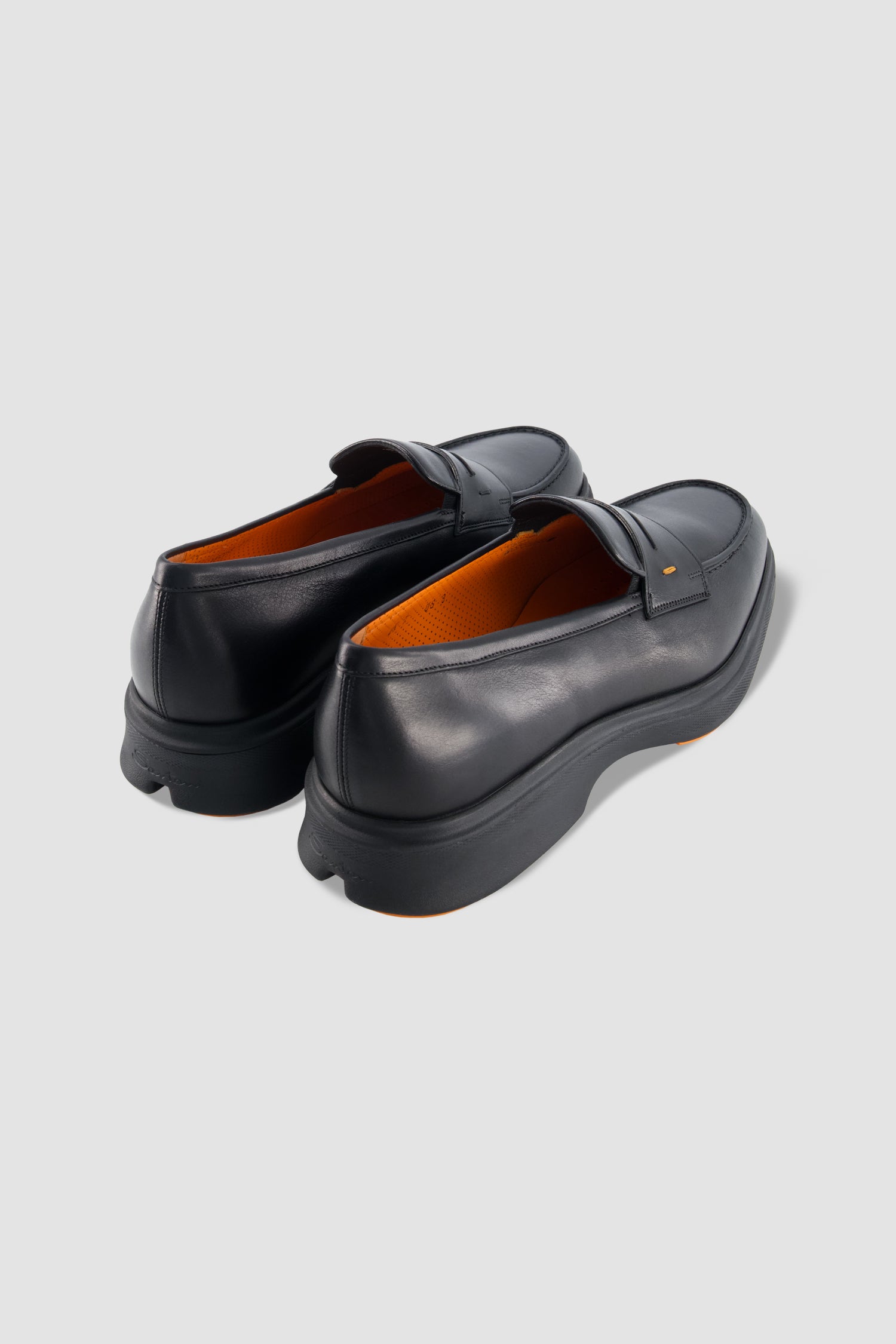 Santoni Black Leather Penny Loafer
