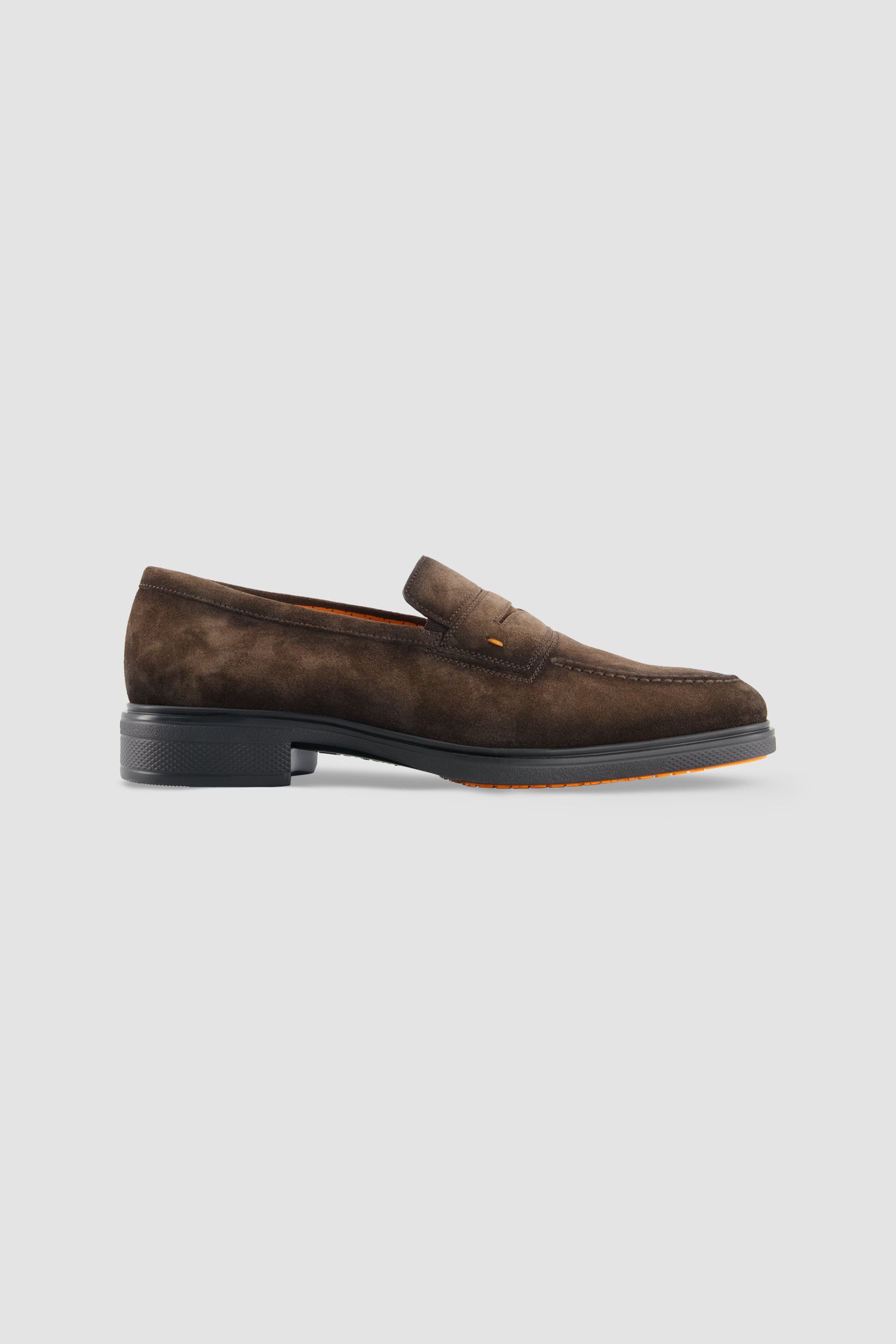 Santoni Brown Suede Penny Loafer