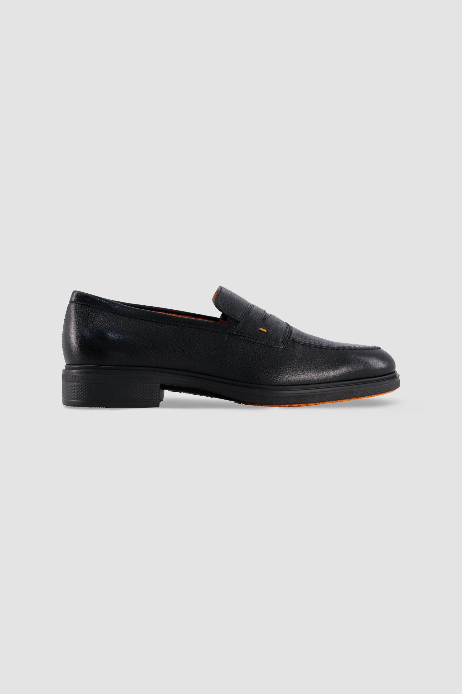 Santoni Black Leather Penny Loafer
