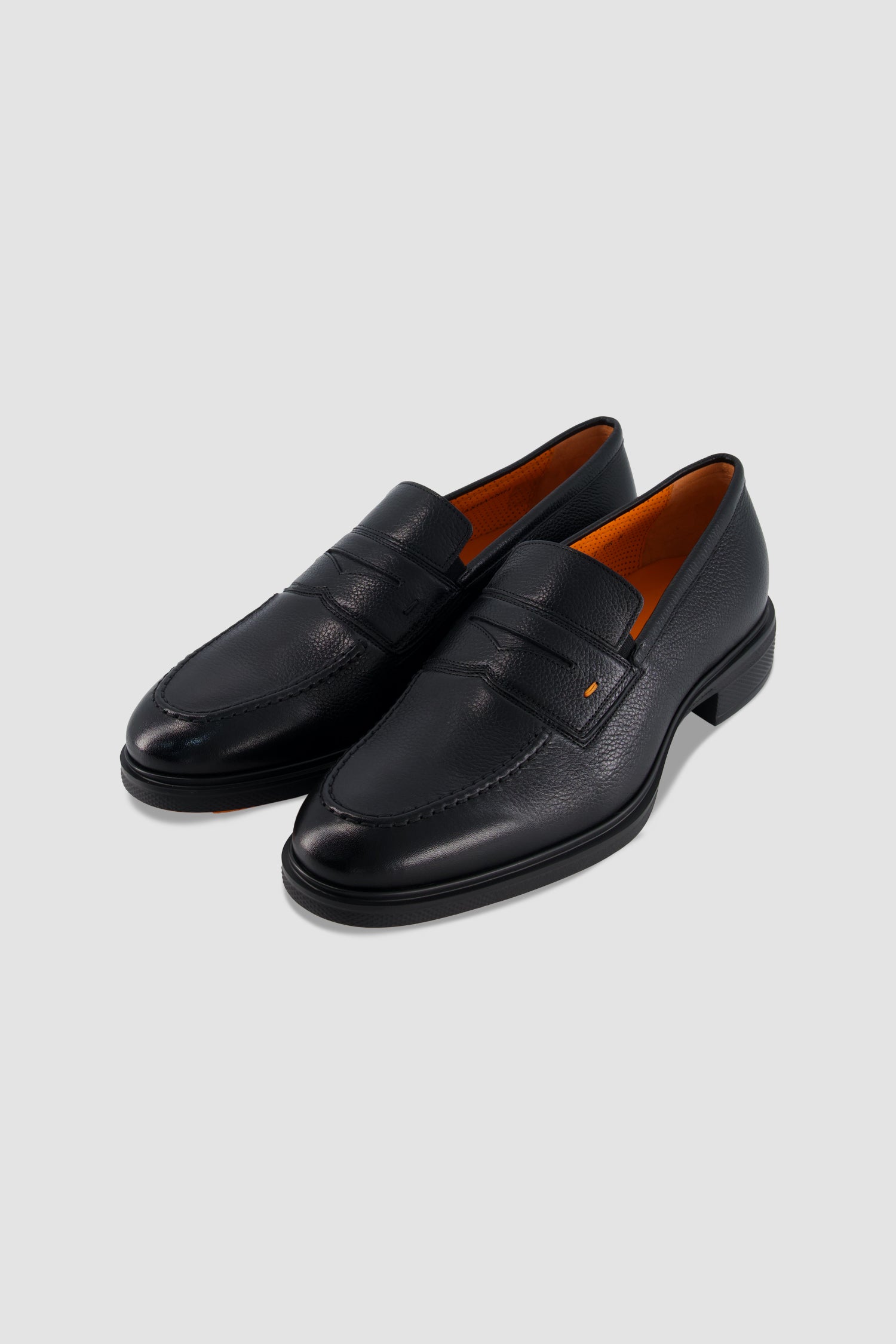 Santoni Black Leather Penny Loafer