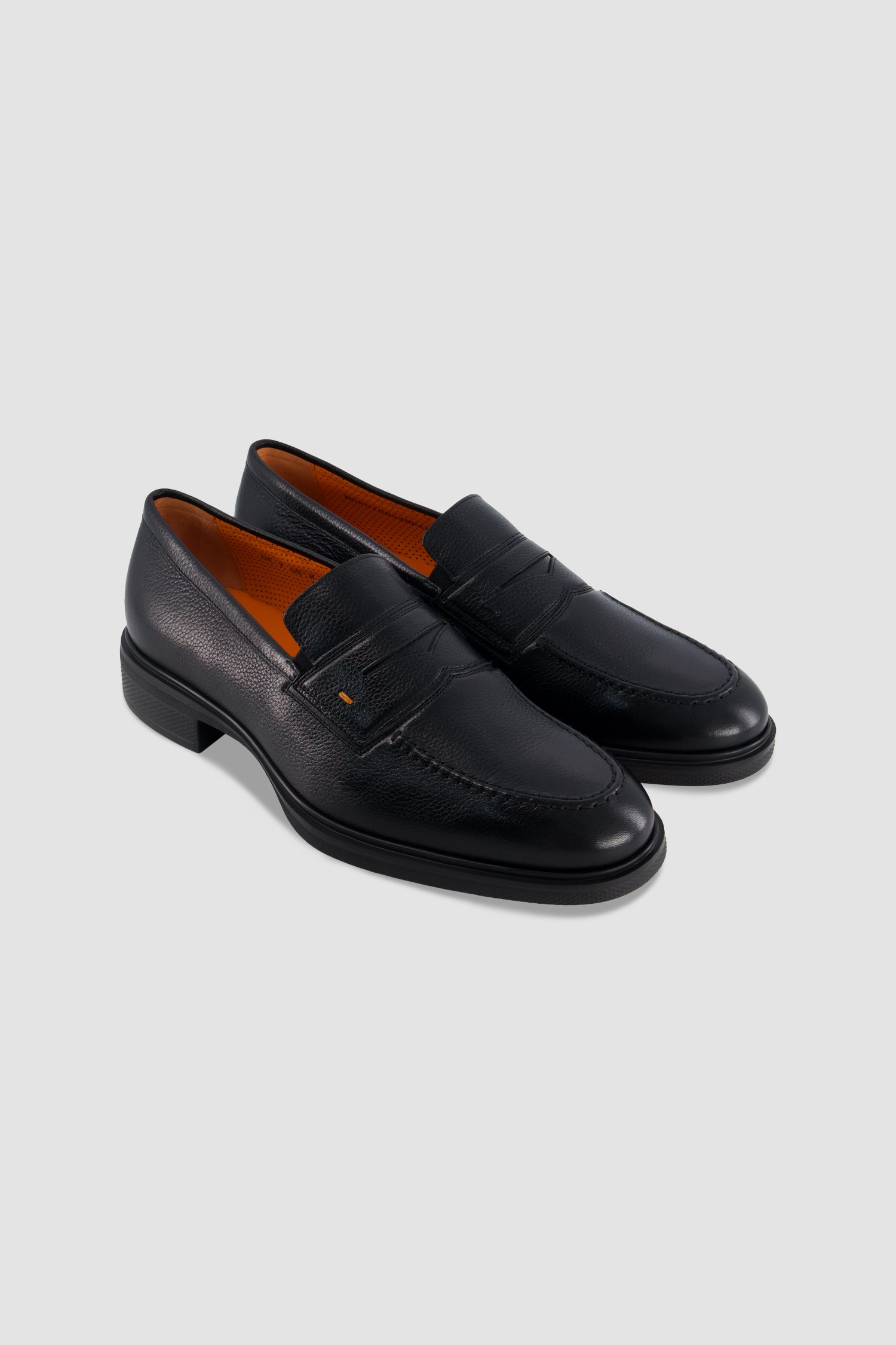 Santoni Black Leather Penny Loafer