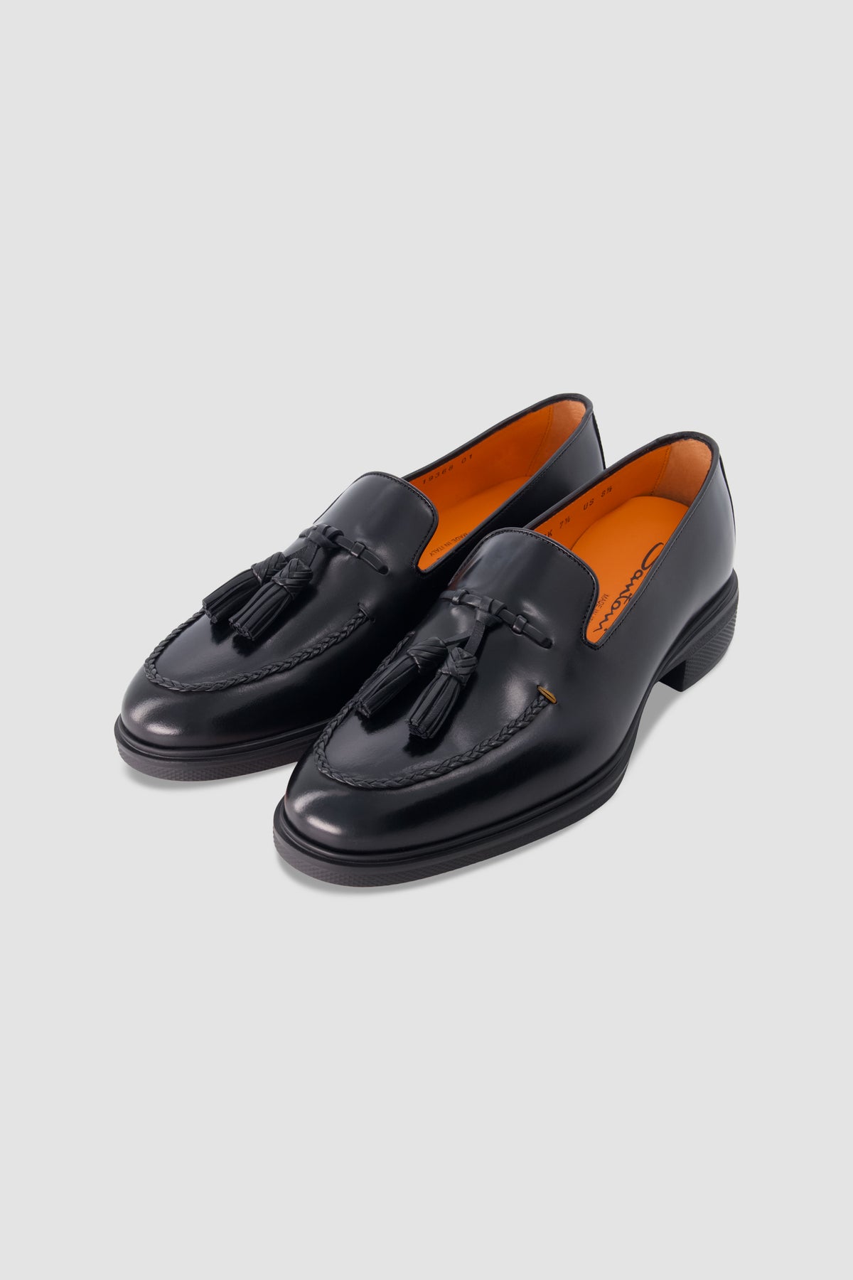 Santoni Black Leather Tassel  Loafers