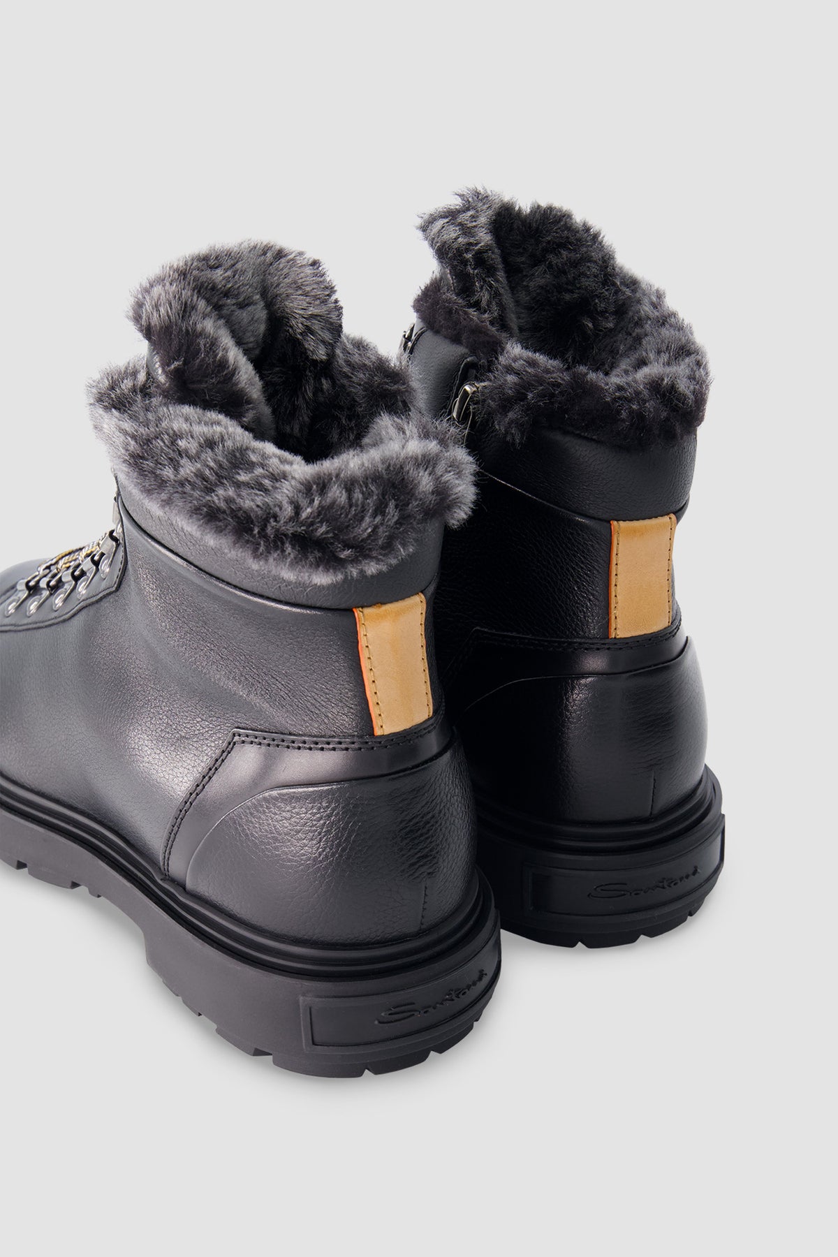 Santoni Black Lace-Up Shearling Boots
