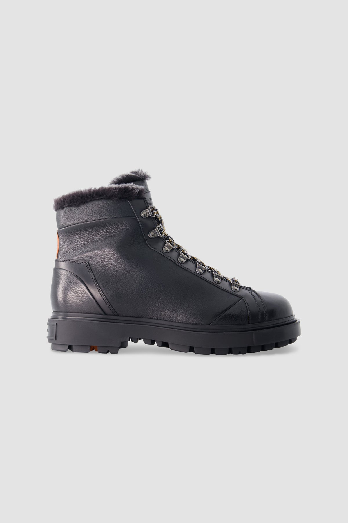 Santoni Black Lace-Up Shearling Boots