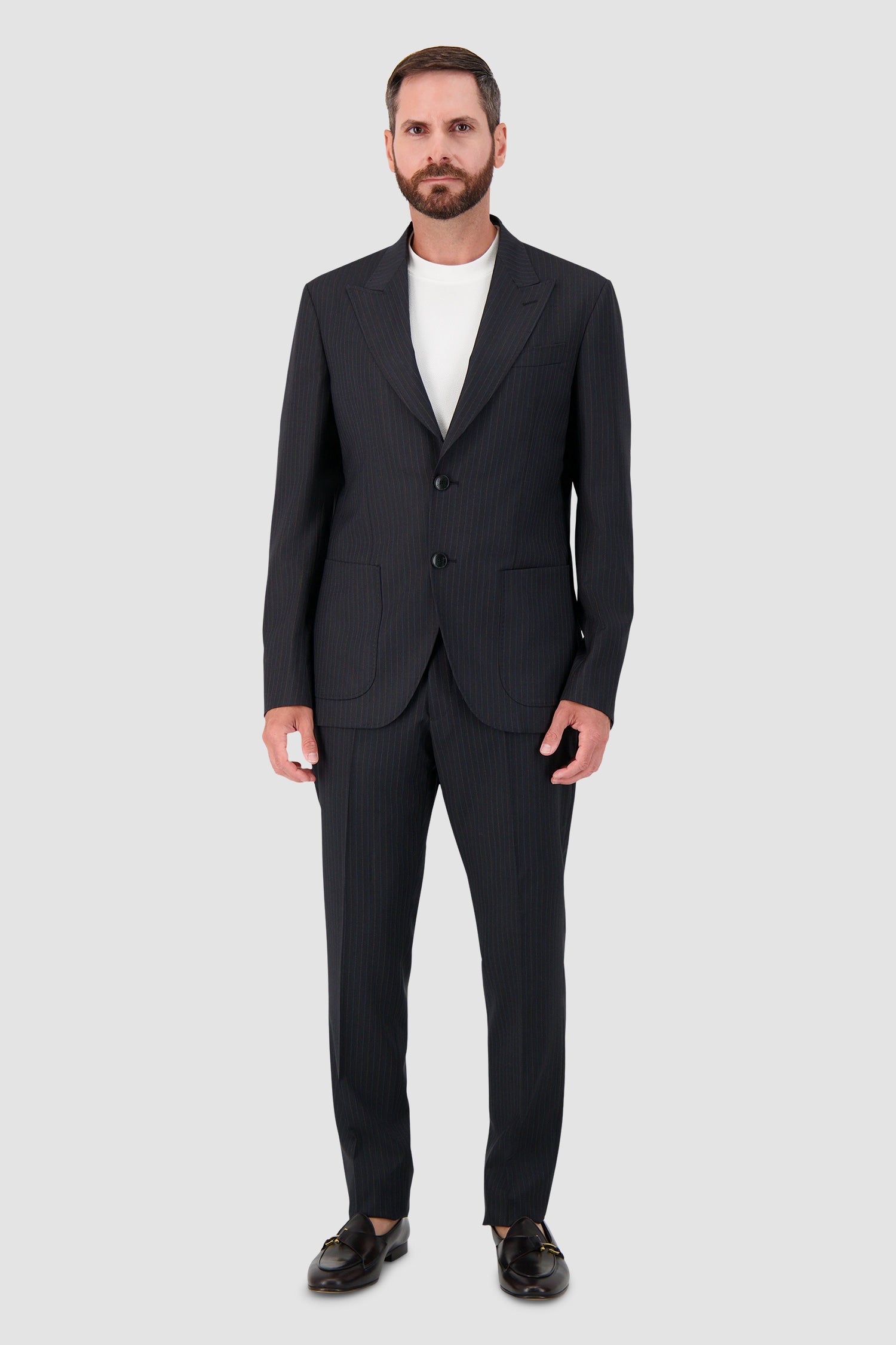 Etro Milano Black Pinstripe Wool Blazer & Trouser Suit Set