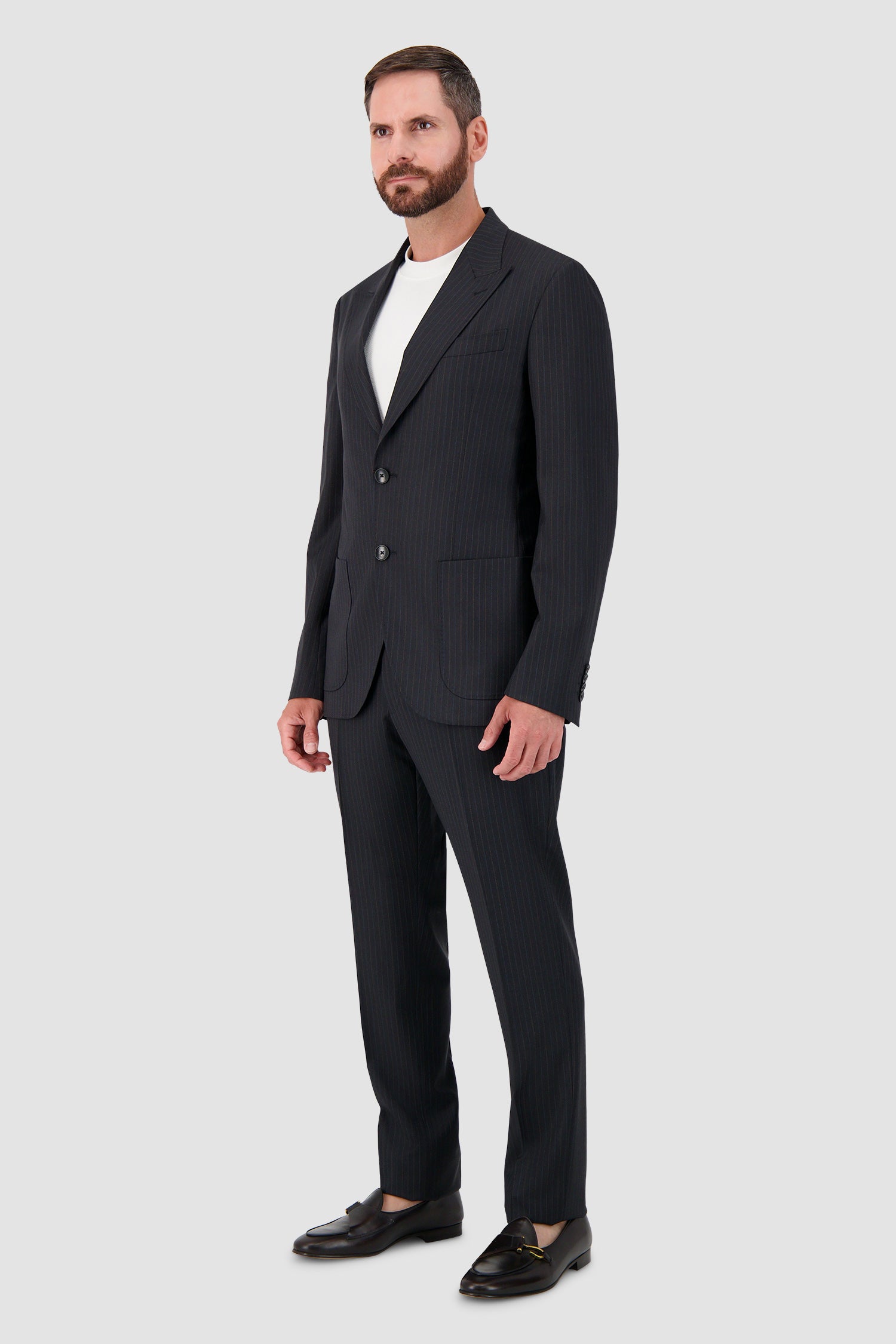 Etro Milano Black Pinstripe Wool Blazer & Trouser Suit Set
