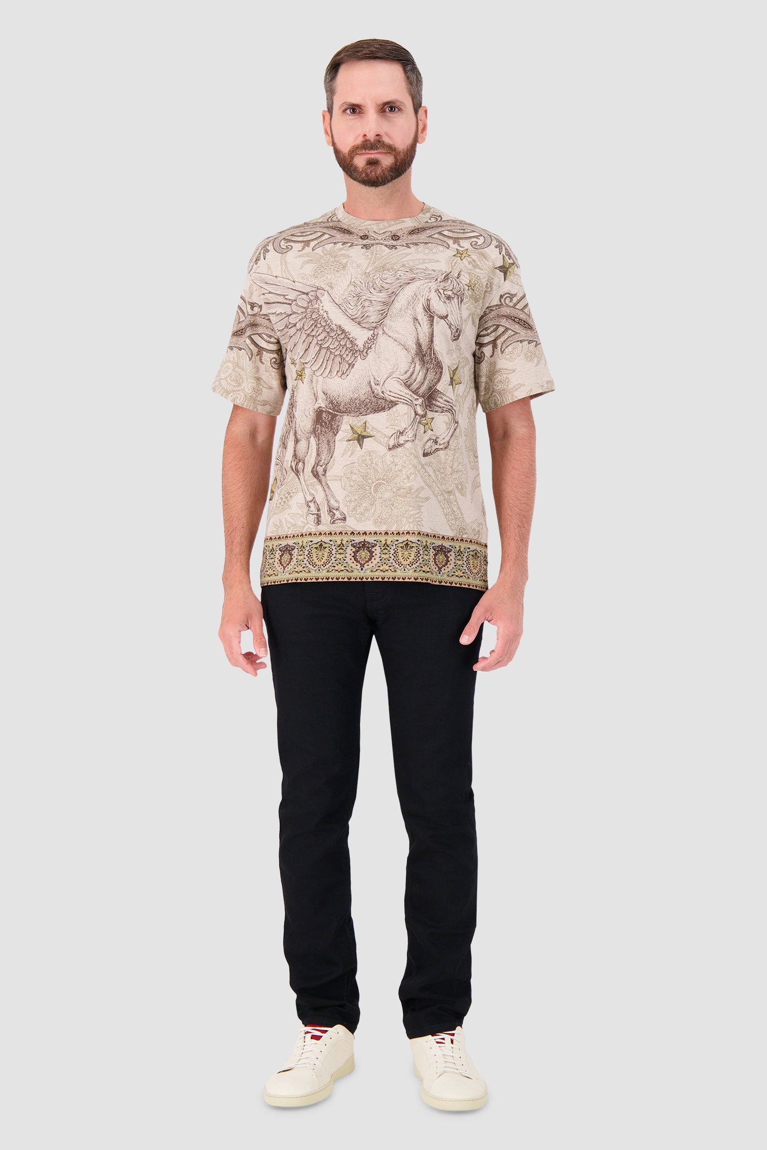 Etro Milano Brown Pegasus Graphic Crew Neck T-Shirt