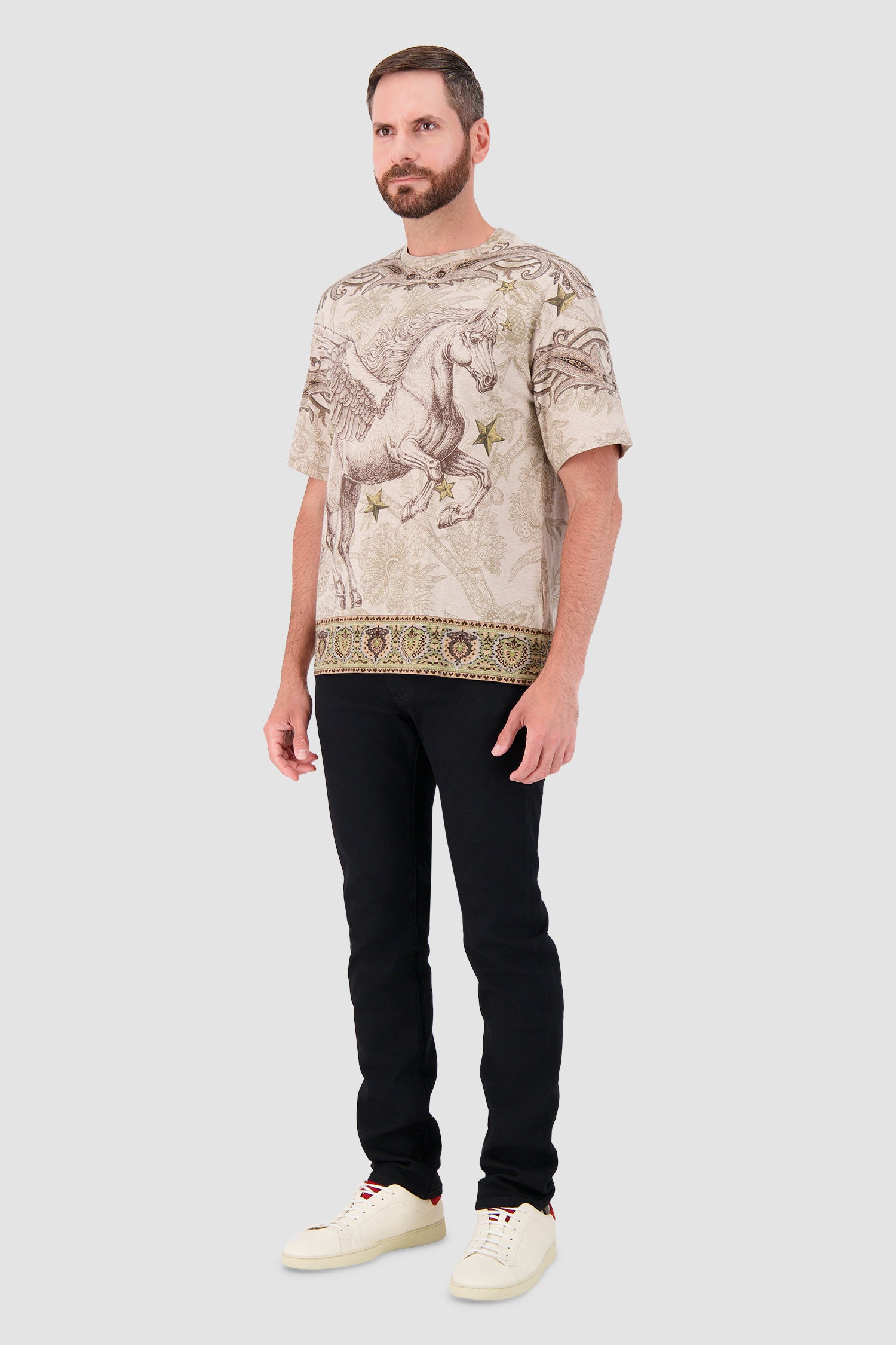 Etro Milano Brown Pegasus Graphic Crew Neck T-Shirt