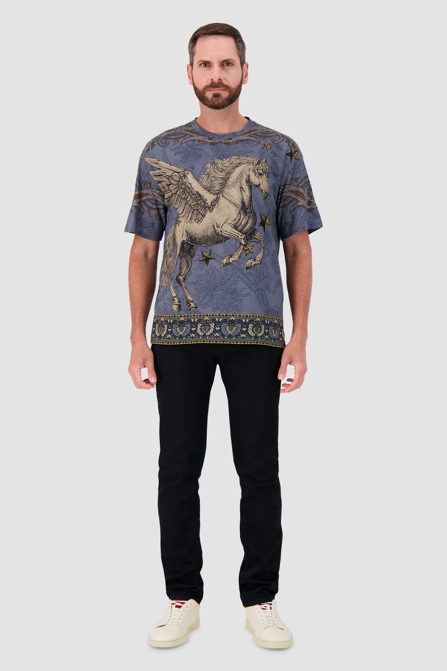 Etro Milano Blue Pegasus Graphic Crew Neck T-Shirt
