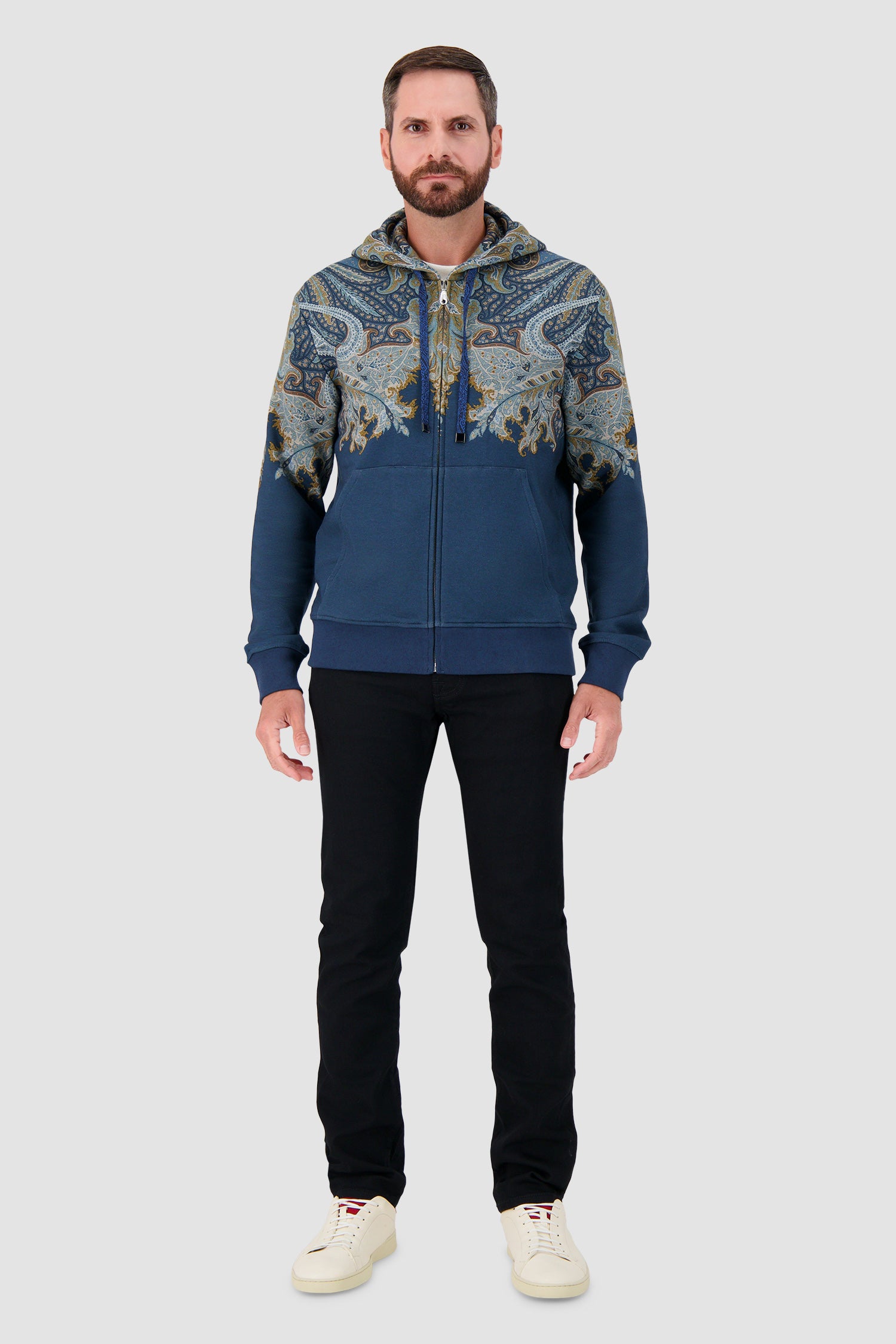 Etro Milano Teal Paisley Zip-Up Hoodie