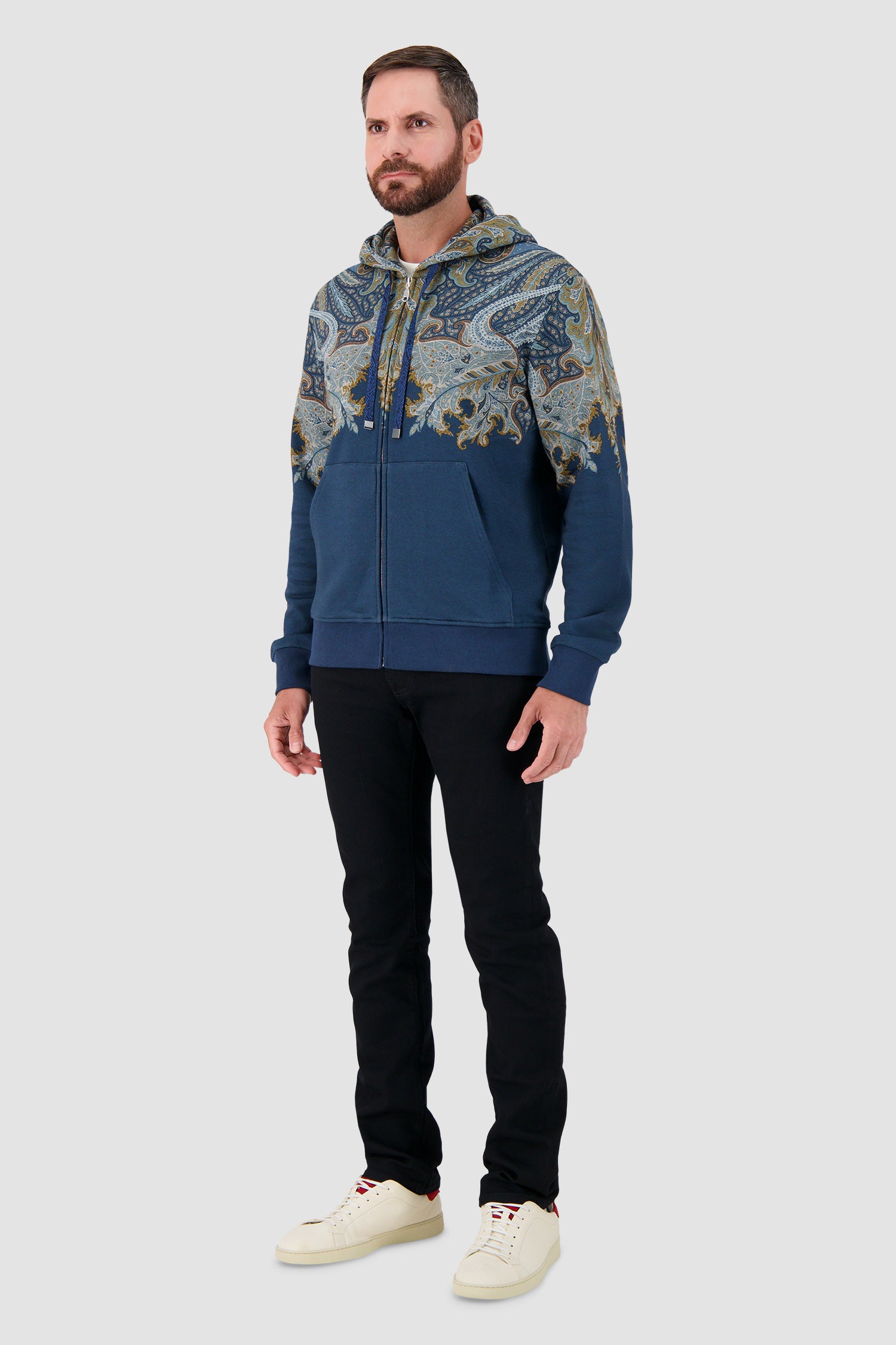 Etro Milano Teal Paisley Zip-Up Hoodie