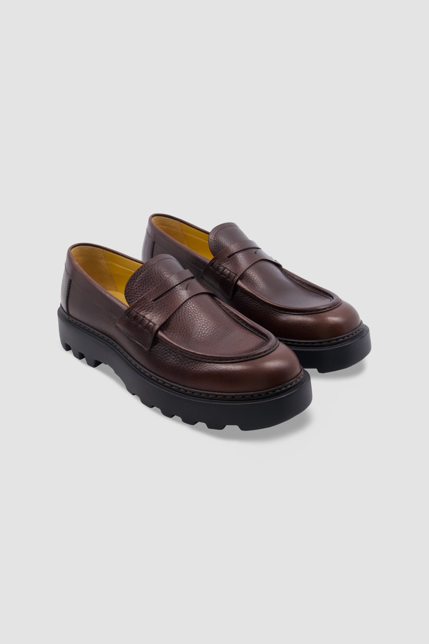 Testoni Brown Grained Leather Penny Loafers