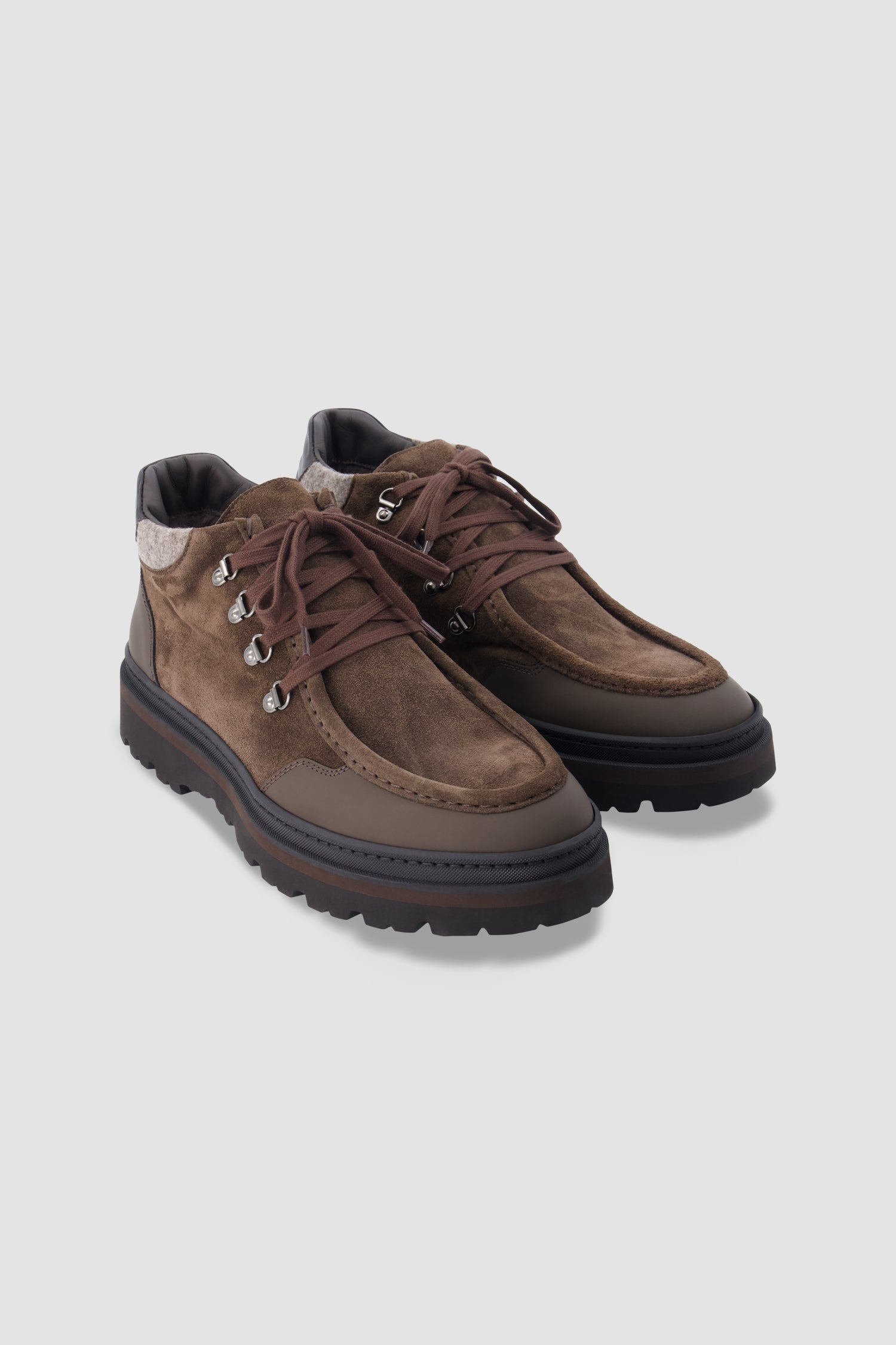Testoni Brown Suede Leather Trimmed Hiking Boots