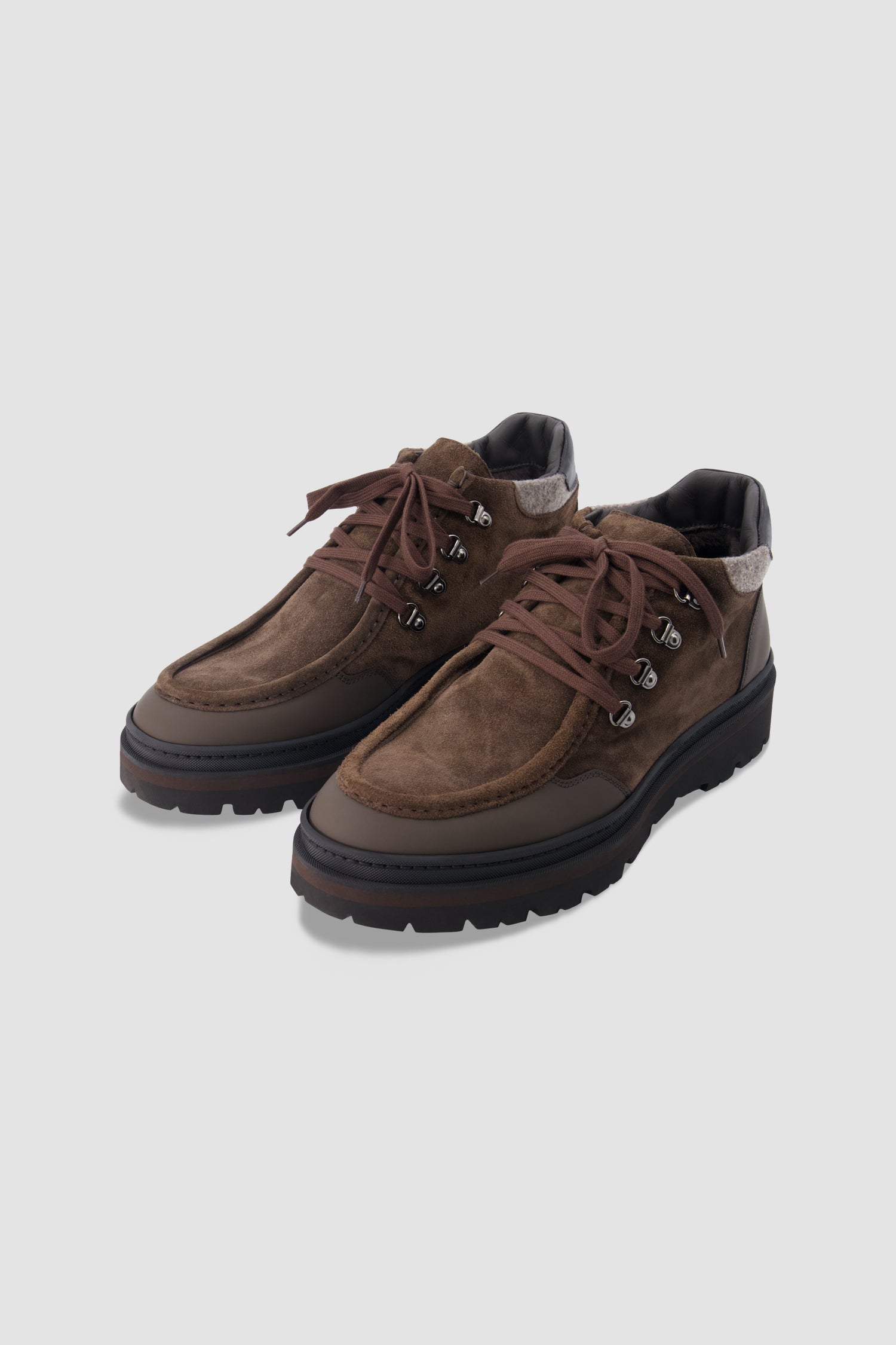 Testoni Brown Suede Leather Trimmed Hiking Boots