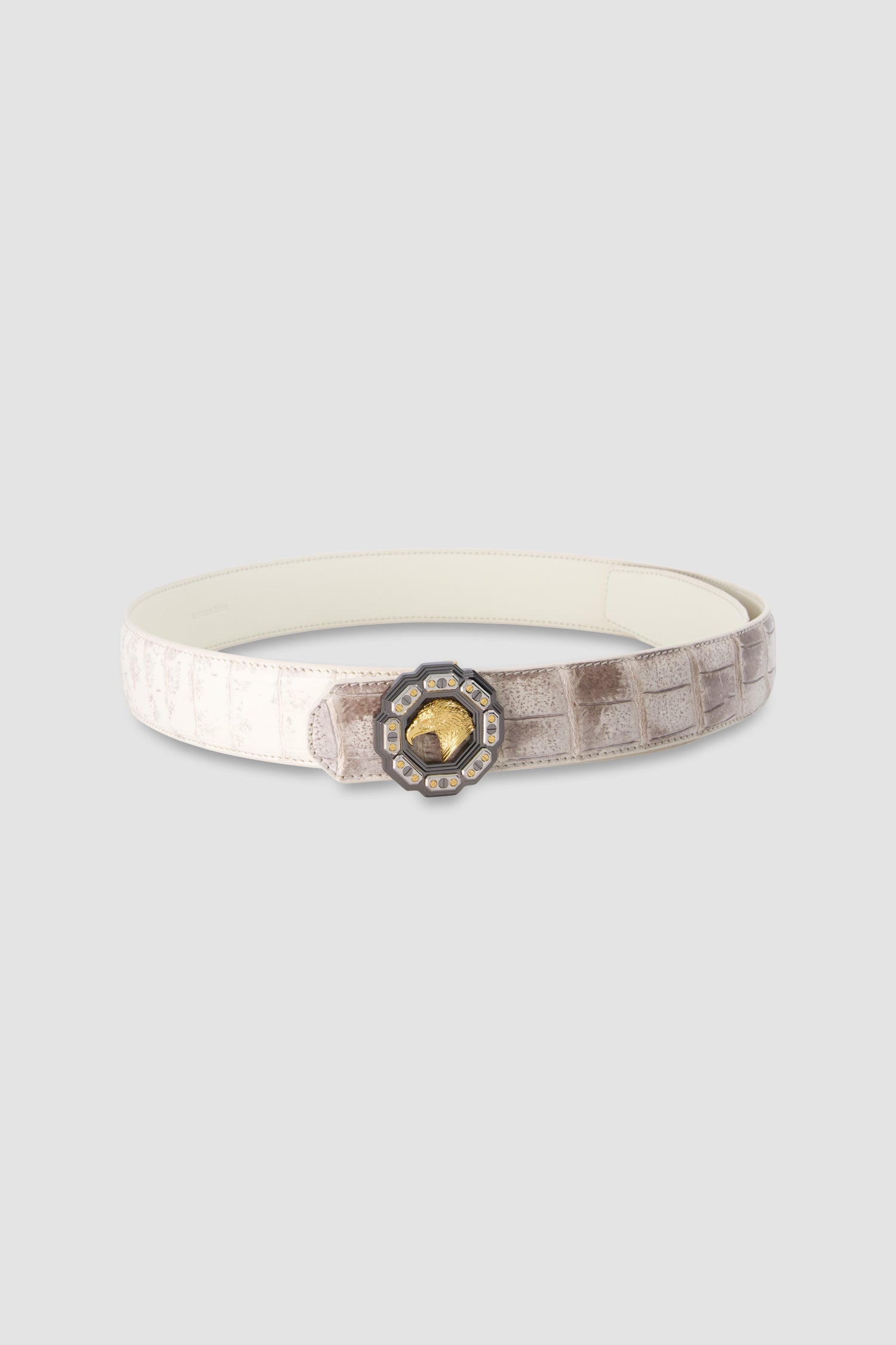 Stefano Ricci White Crocodile Leather Brass Buckle Belt