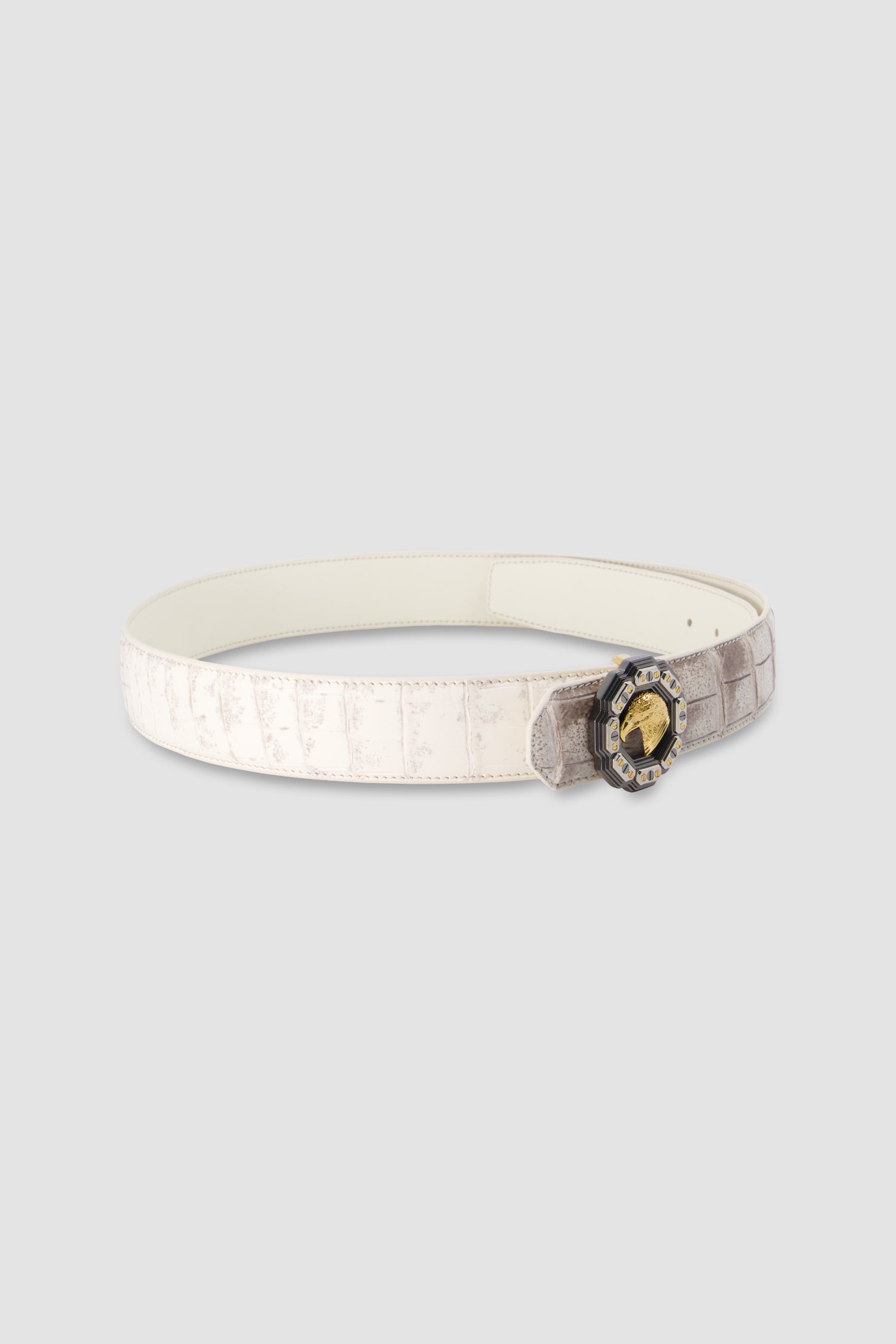 Stefano Ricci White Crocodile Leather Brass Buckle Belt
