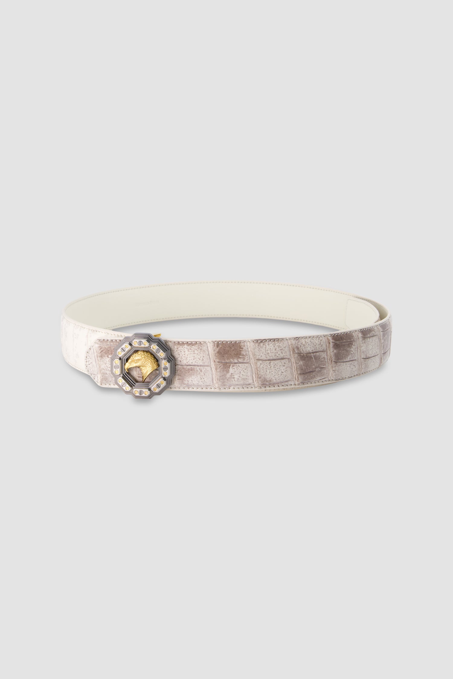 Stefano Ricci White Crocodile Leather Brass Buckle Belt