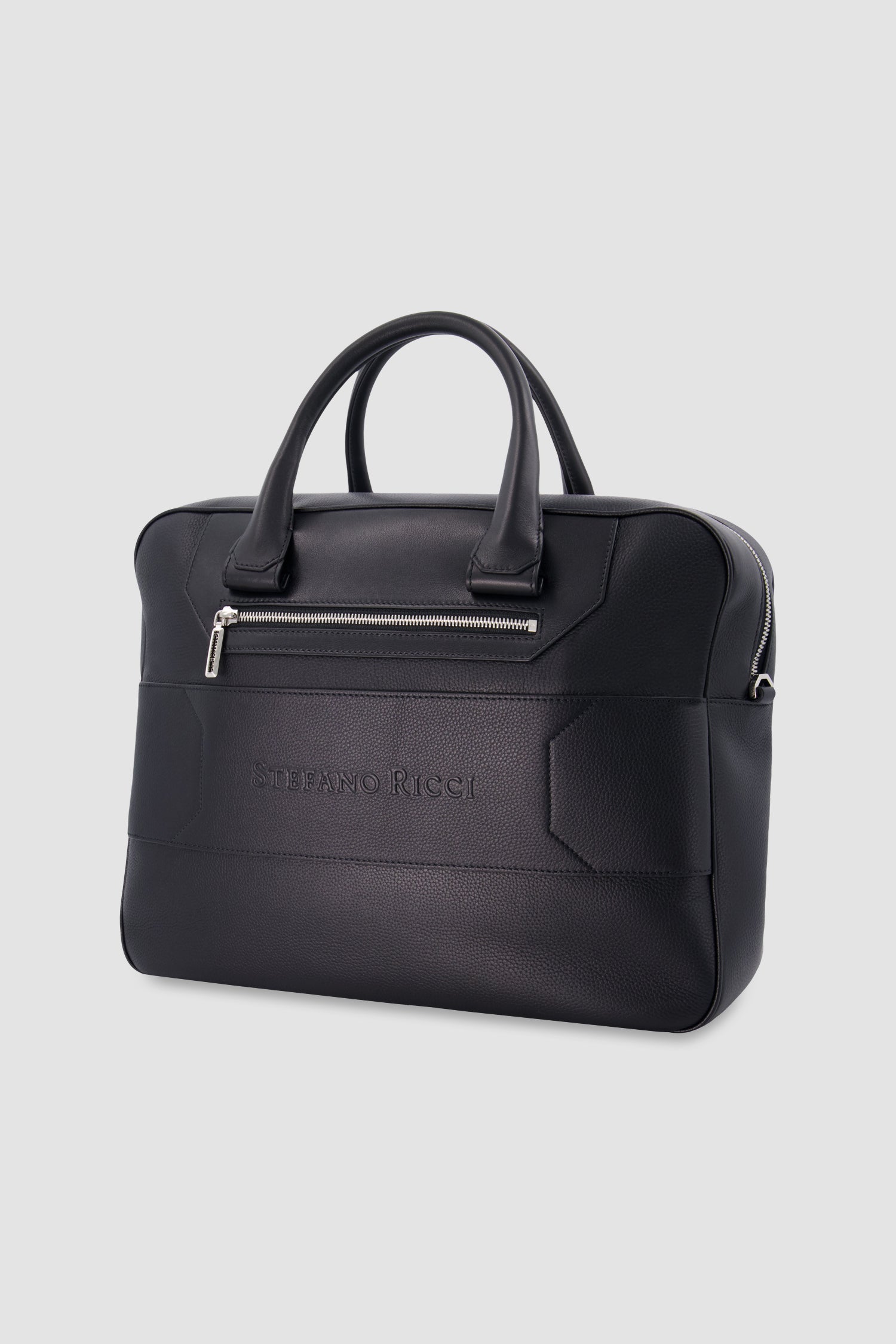 Stefano Ricci Black Calfskin Leather Trolley Business Bag