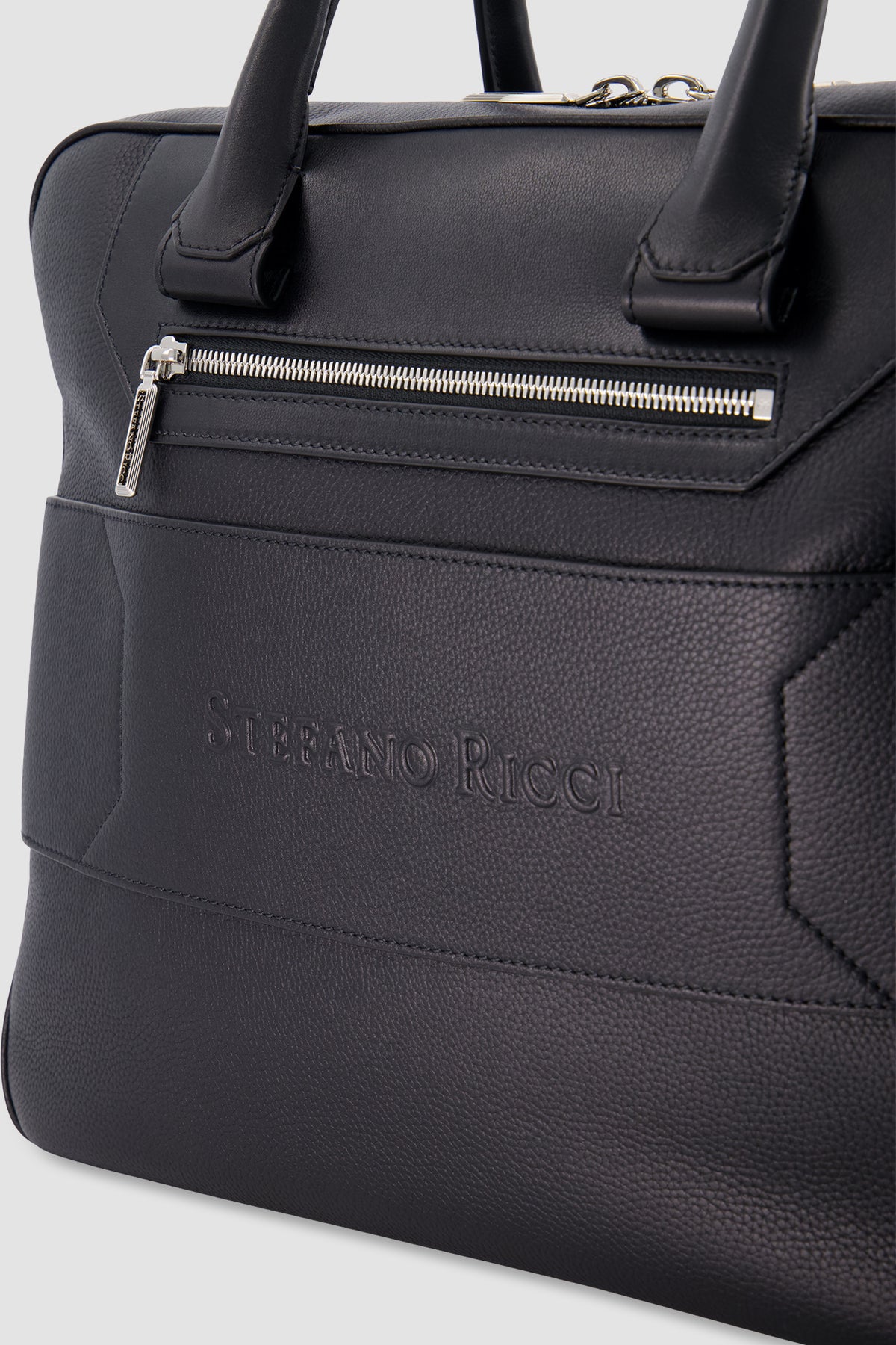 Stefano Ricci Black Calfskin Leather Trolley Business Bag