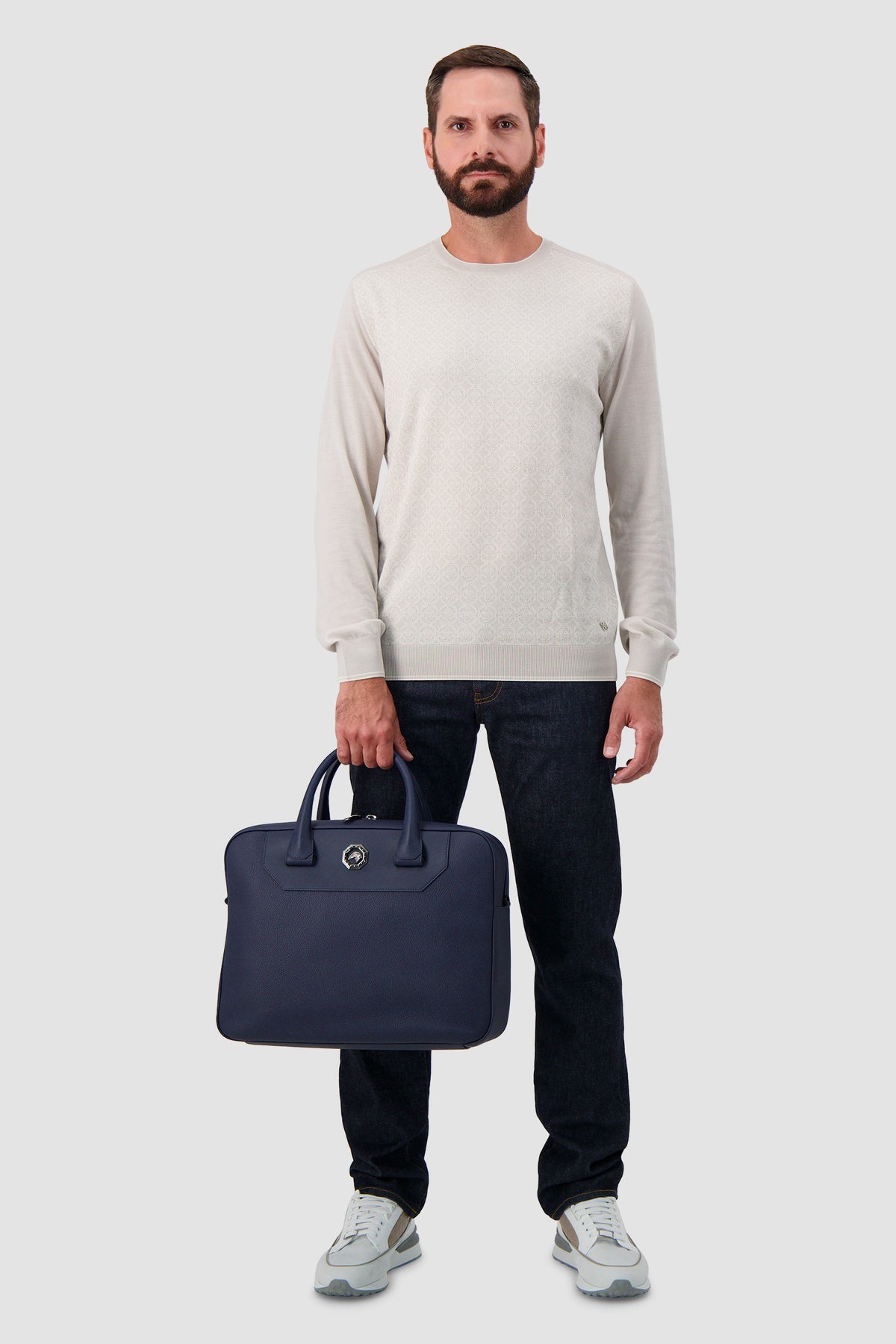 Stefano Ricci Navy Calfskin Leather Trolley Business Bag