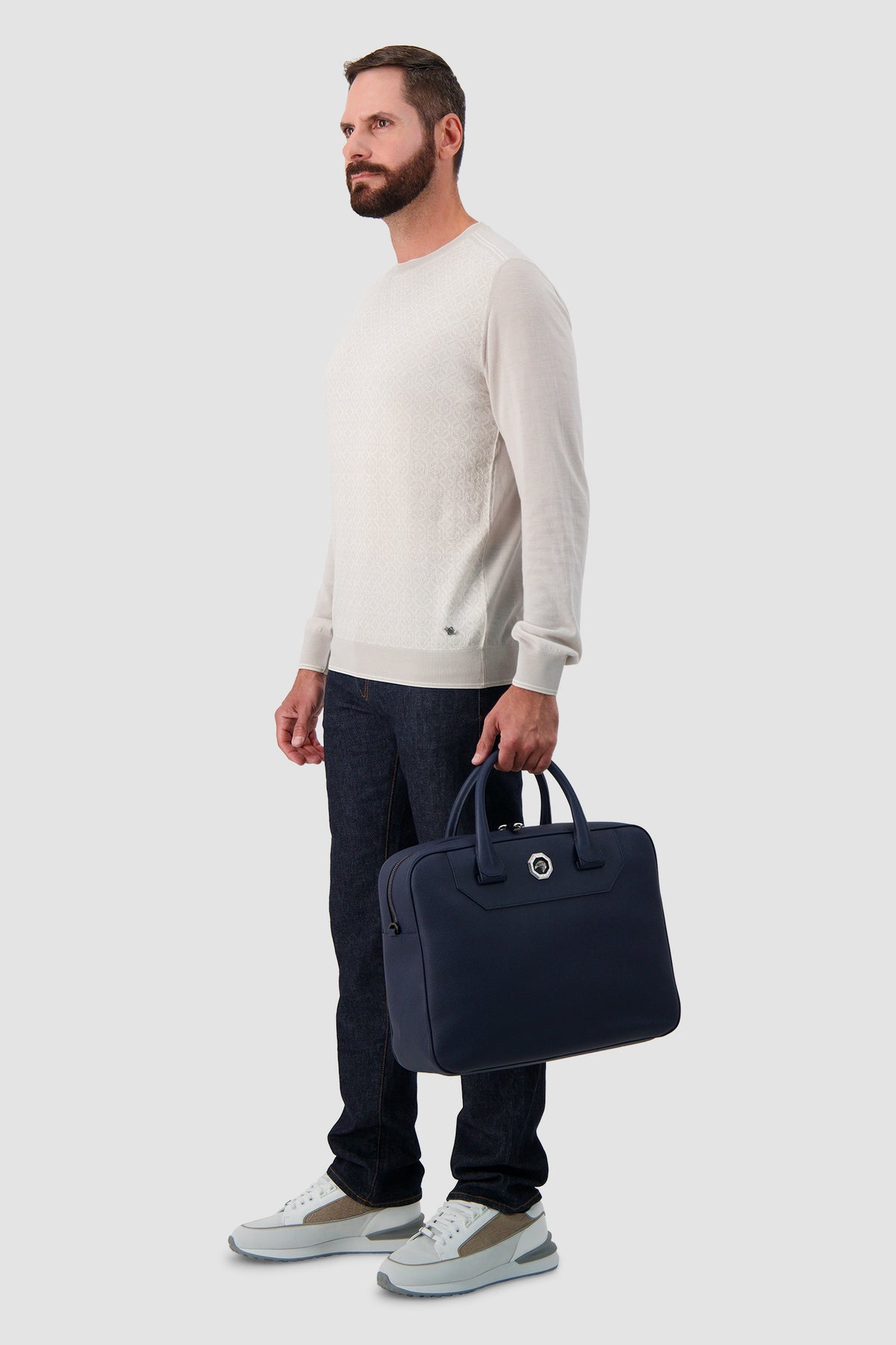 Stefano Ricci Navy Calfskin Leather Trolley Business Bag