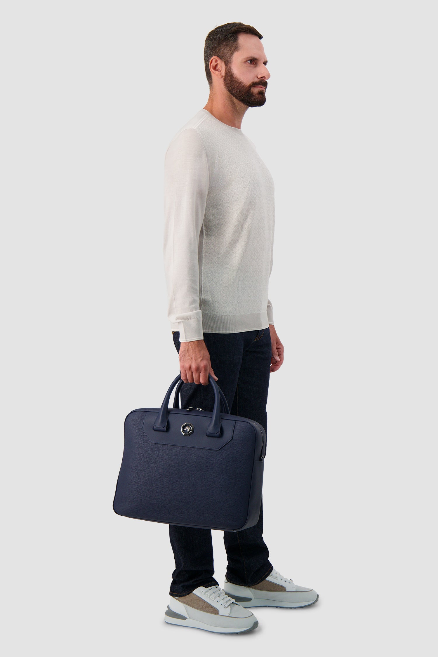 Stefano Ricci Navy Calfskin Leather Trolley Business Bag