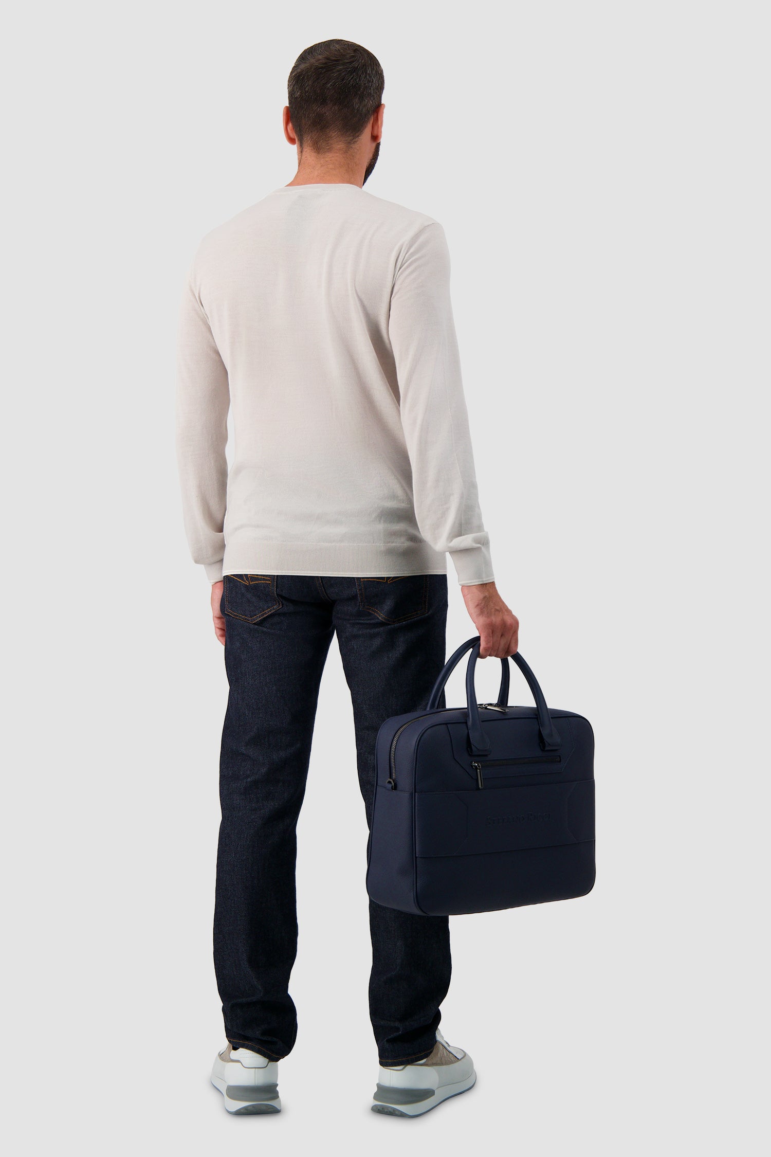 Stefano Ricci Navy Calfskin Leather Trolley Business Bag