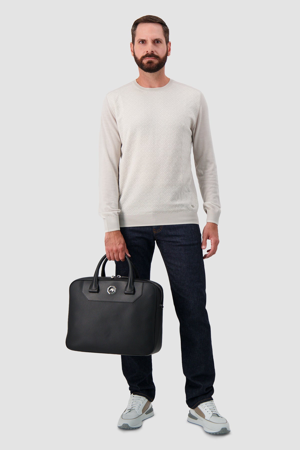 Stefano Ricci Black Calfskin Leather Trolley Business Bag