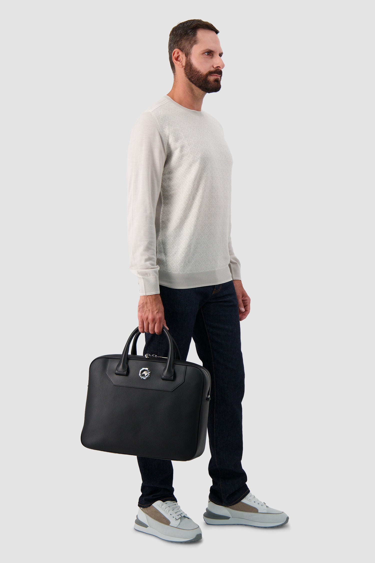 Stefano Ricci Black Calfskin Leather Trolley Business Bag