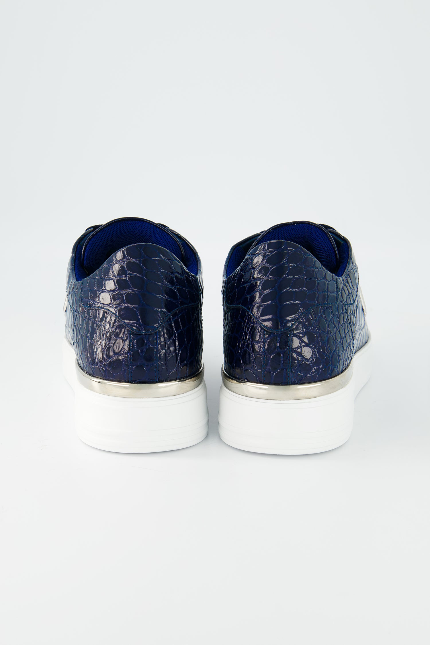 Philipp Plein Dark Blue Crocodile Leather Print Lo-Top Sneakers