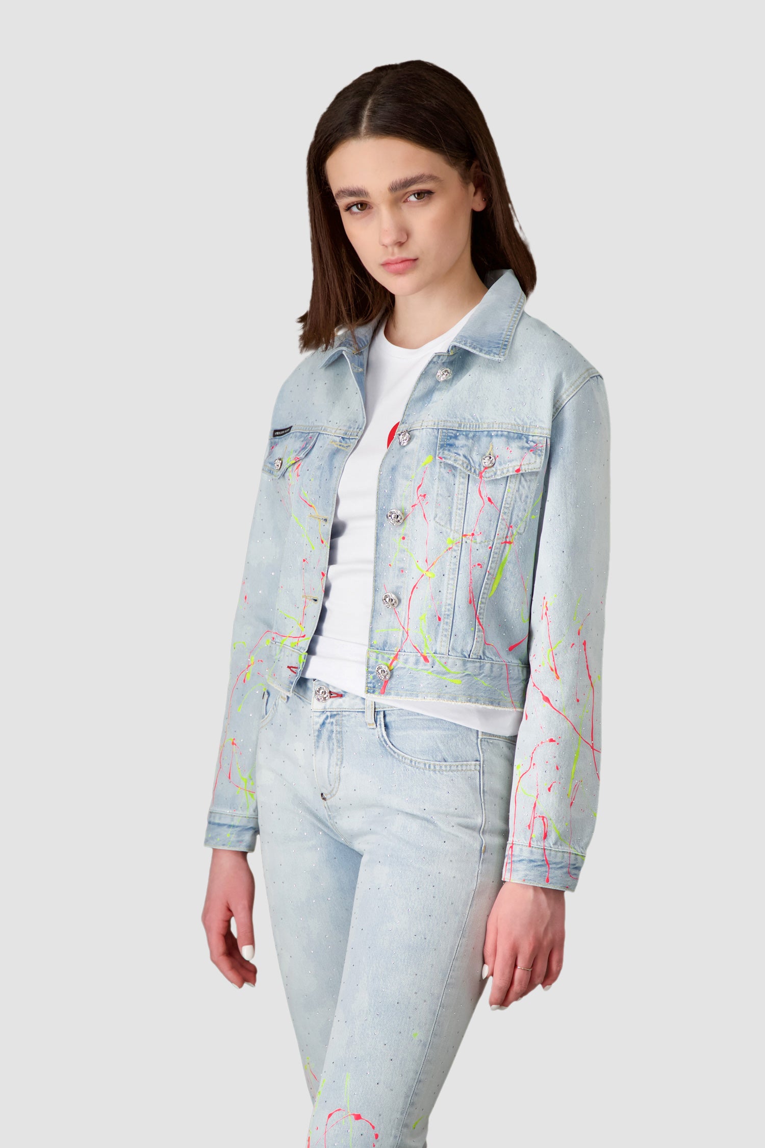 Denim jacket clearance with paint splatter